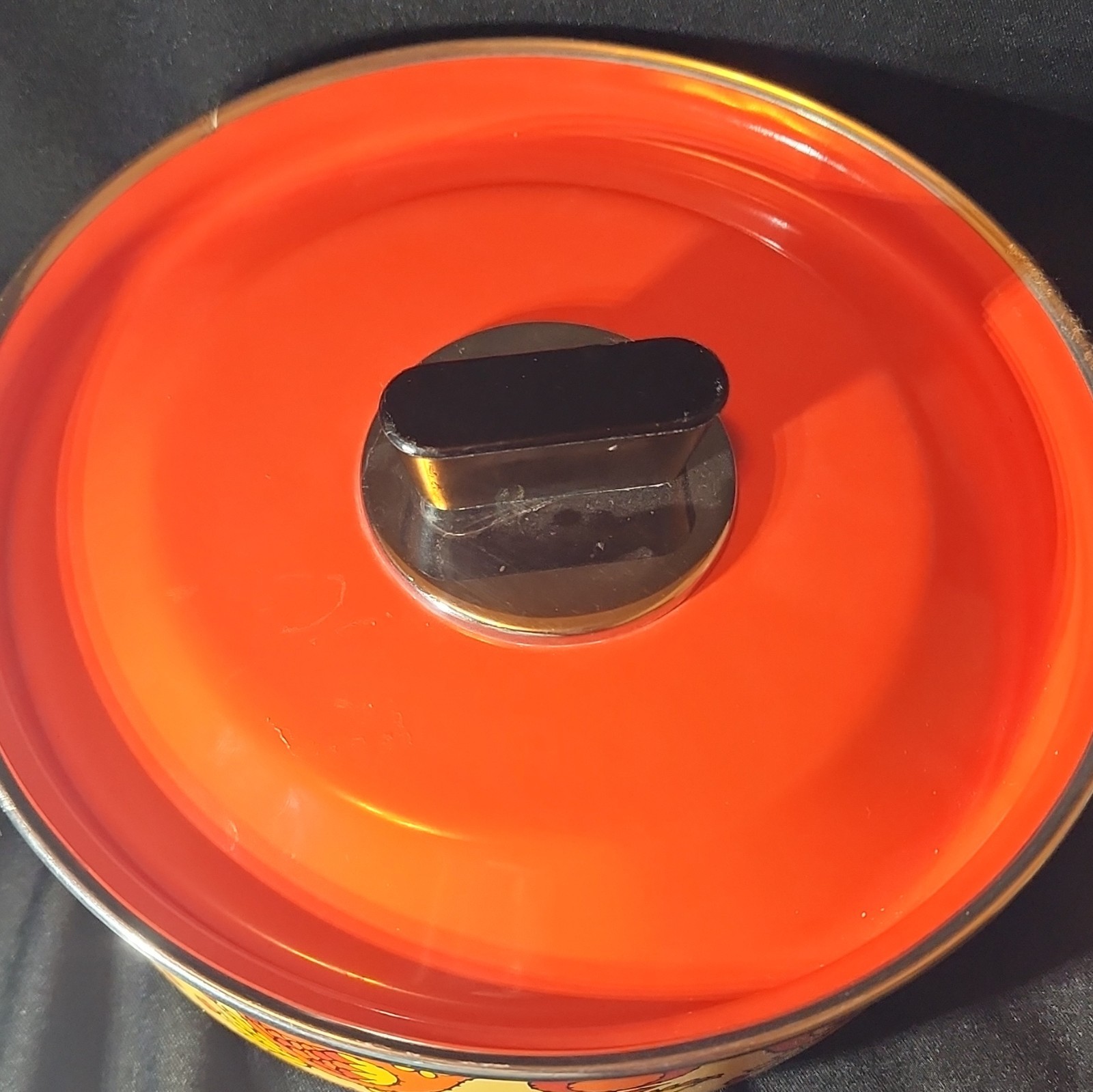 Round Enamel Casserole Dish w/ Lid, Double Handles, Orange Floral Bird, 2 qt