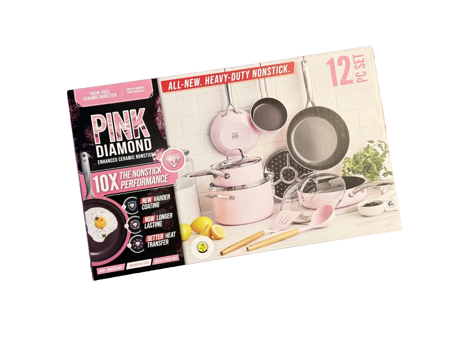 Blue Diamond Toxin-Free Ceramic 12-Piece Pots & Pans Cookware Set, Pink
