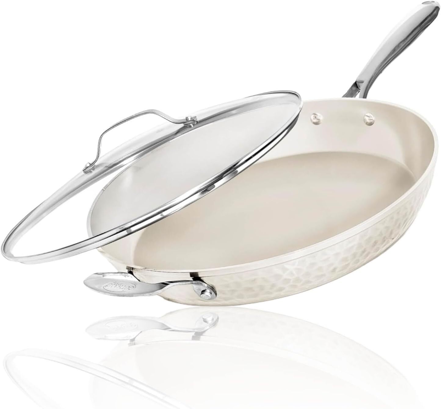 14-Inch Non-Stick Skillet with Lid,Non-Toxic Ceramic Skillet, Induction Cooktop