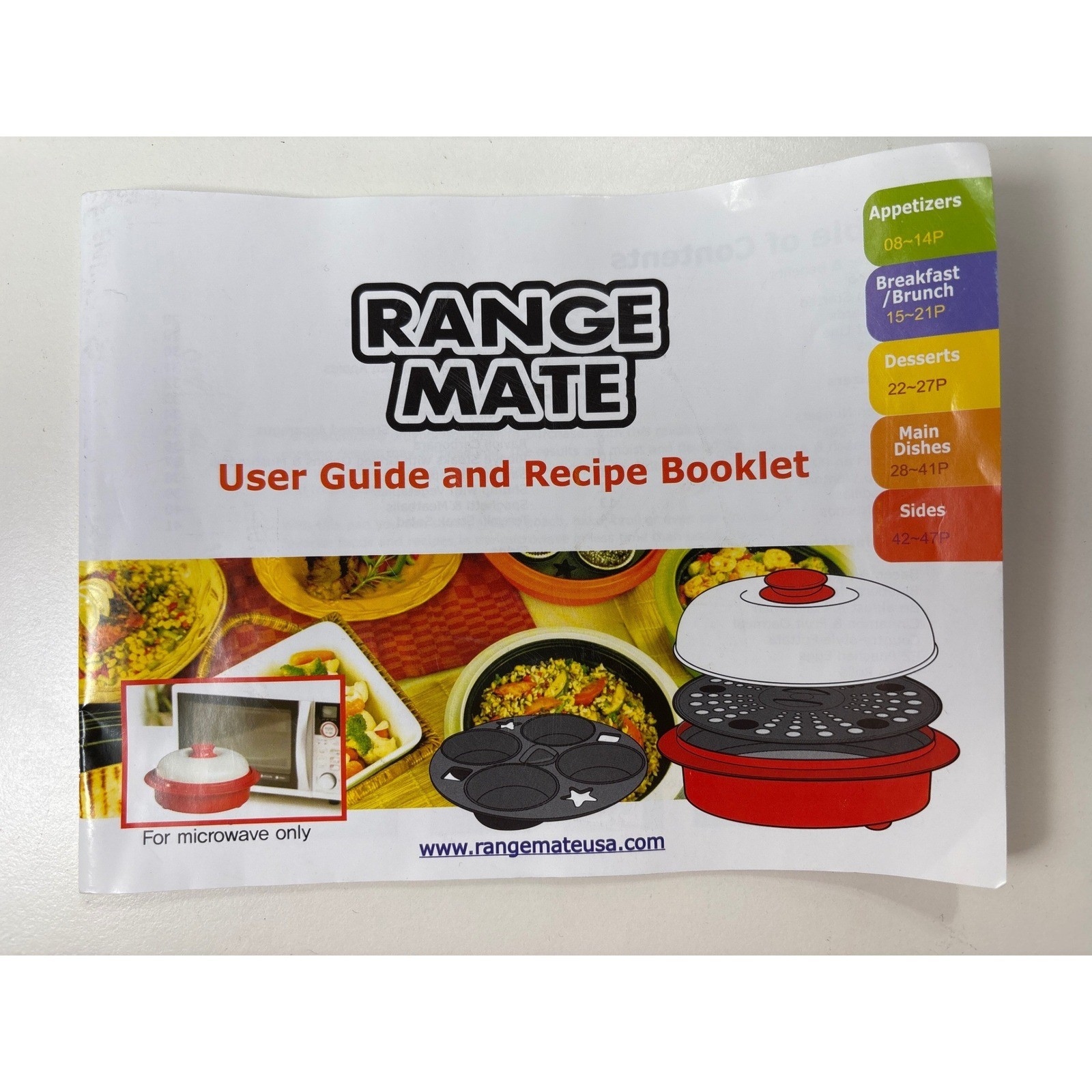 Range Mate Microwave Grill Multi Cooker Steamer Muffin Pan Blue White w/ Manual