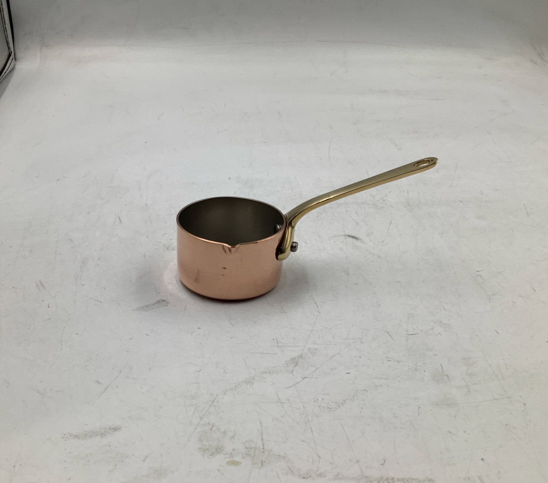 Mauviel M’MINIS Copper Sauce Pan With Pouring Spout, Brass Handle, 2-In