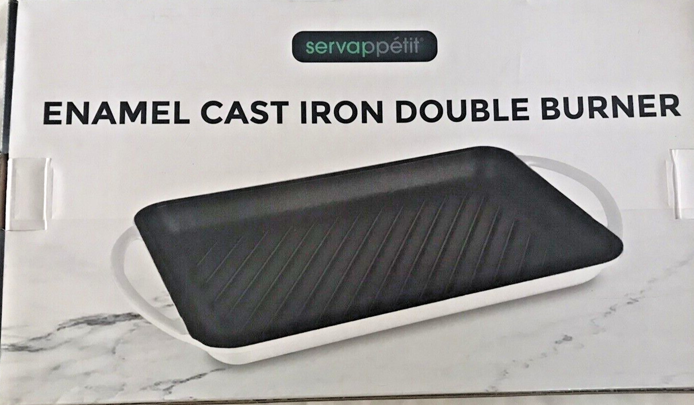 Servappetit Enamel Cast Iron Double Burner Grill – NIB – Heavy White/Black NEW