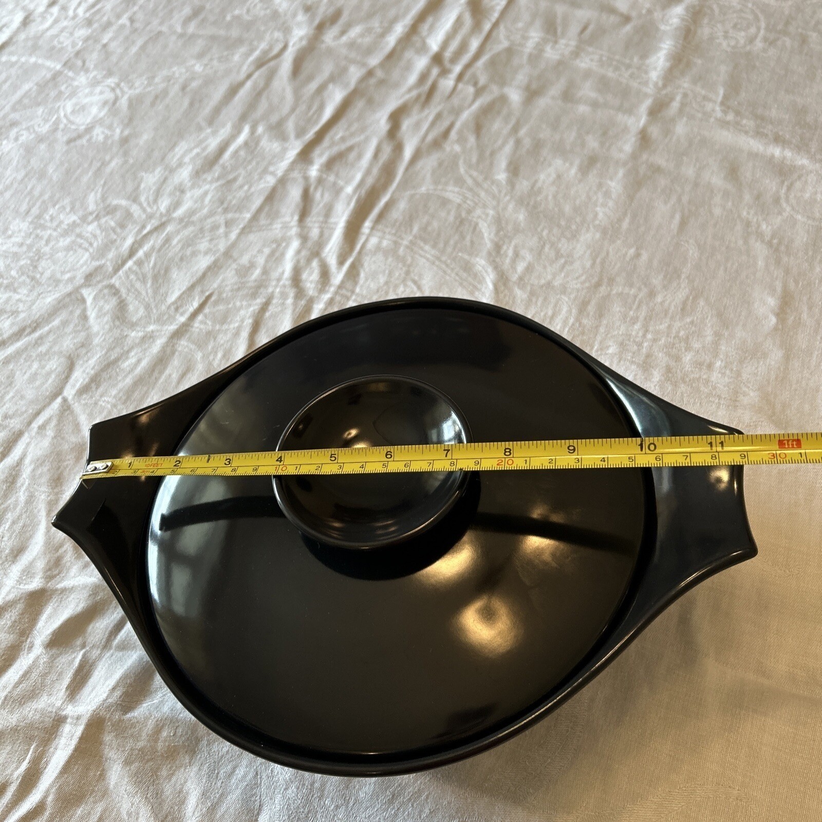 Monterey Pottery Casserole Dish OS Black Lidded Side Handles Retro Kitchen
