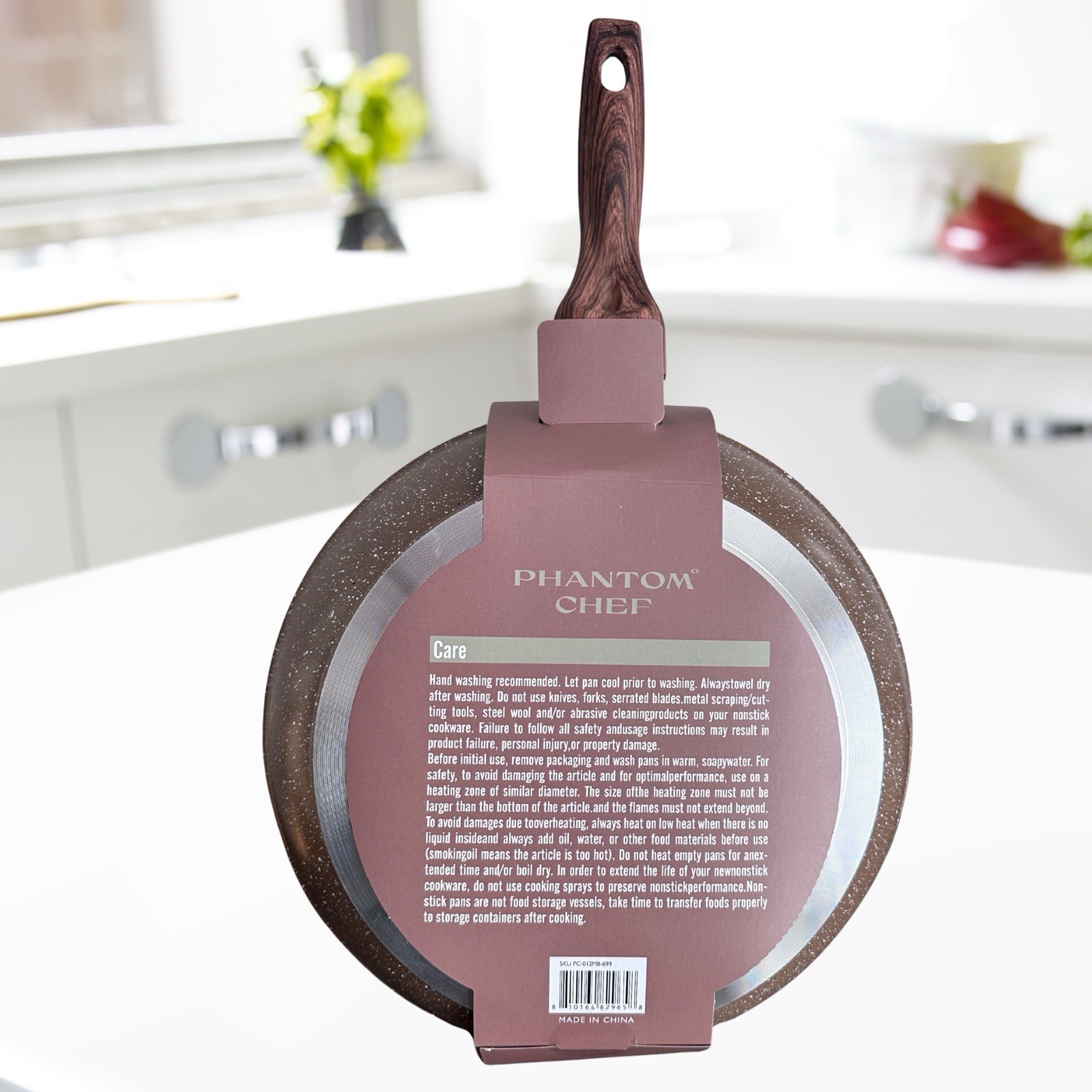 Phantom Chef Brown Granite Look 12″ NonStick Aluminum Cookware Wood Look Handle