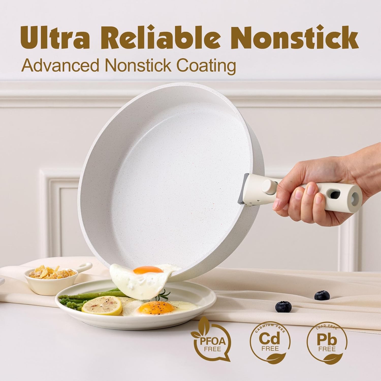 17 Piece White Nonstick Detachable Handle Cookware