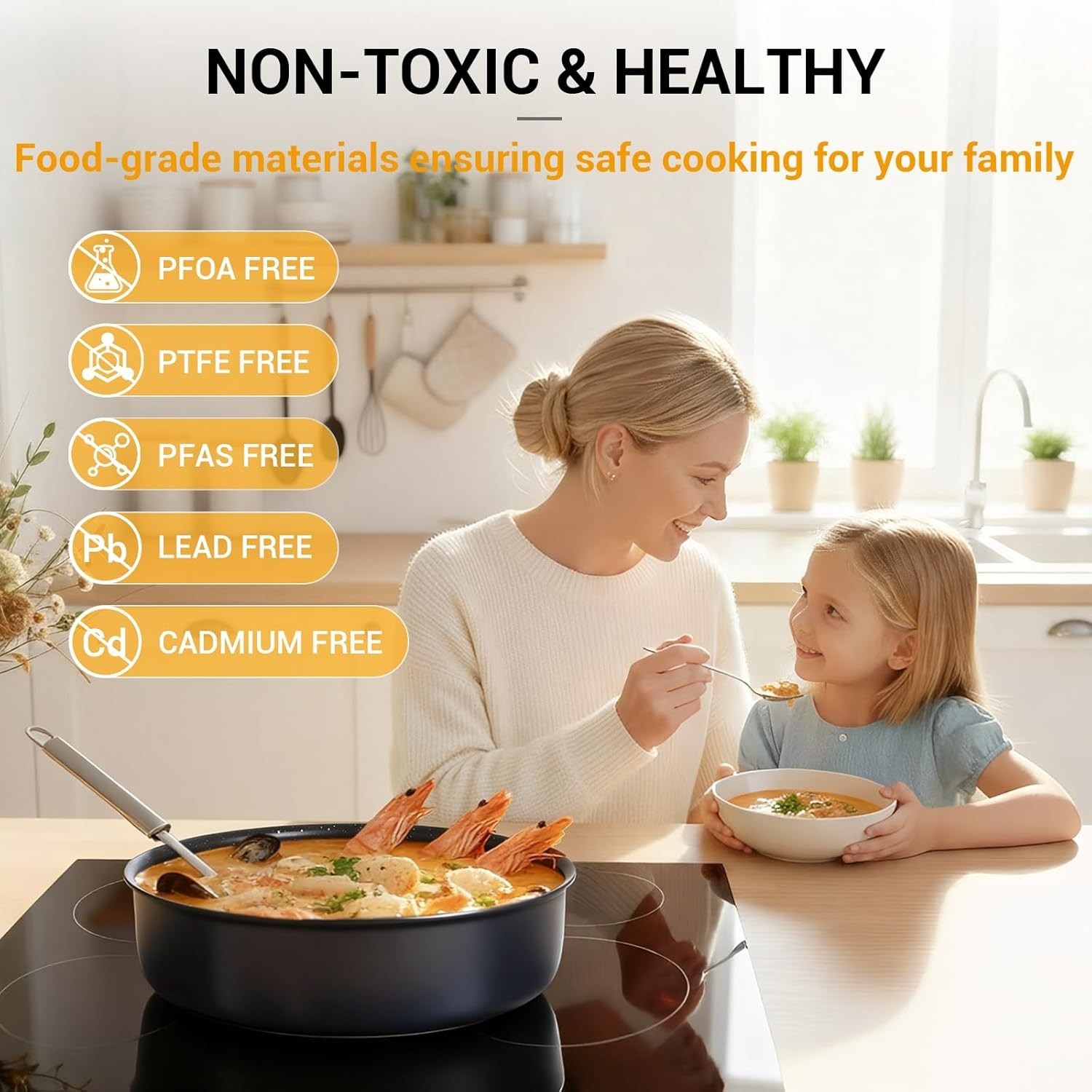 21-Piece Ceramic Pots and Pans Set Non Stick with Detachable Handles and Egg Fry