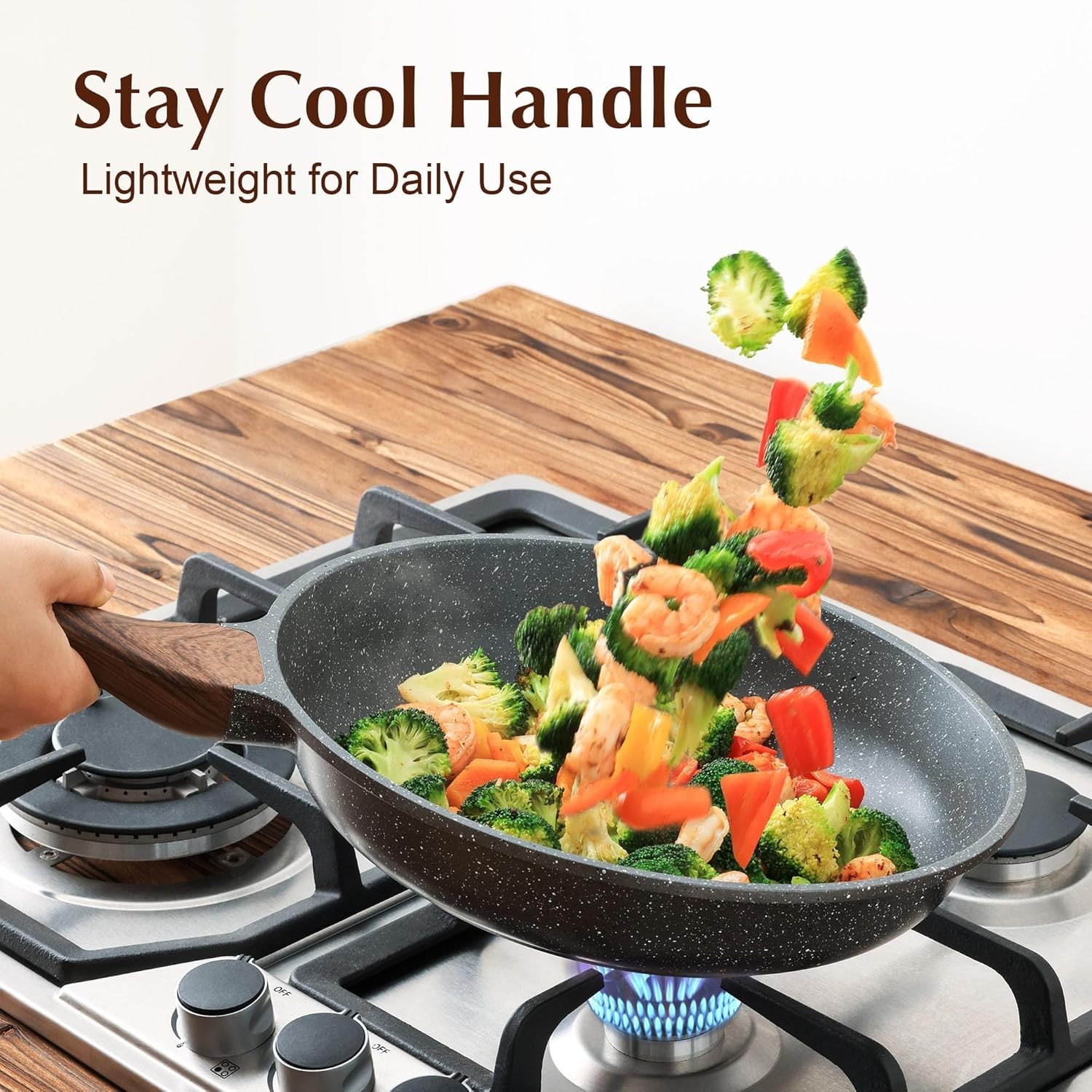 Healthy 11″ Nonstick Frying Pan with Lid – Swiss ILAG Coating, Easy to Clean