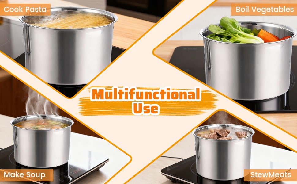 Stock Pot with Lid, Stainless Steel Heavy Duty Induction Cooking Pot