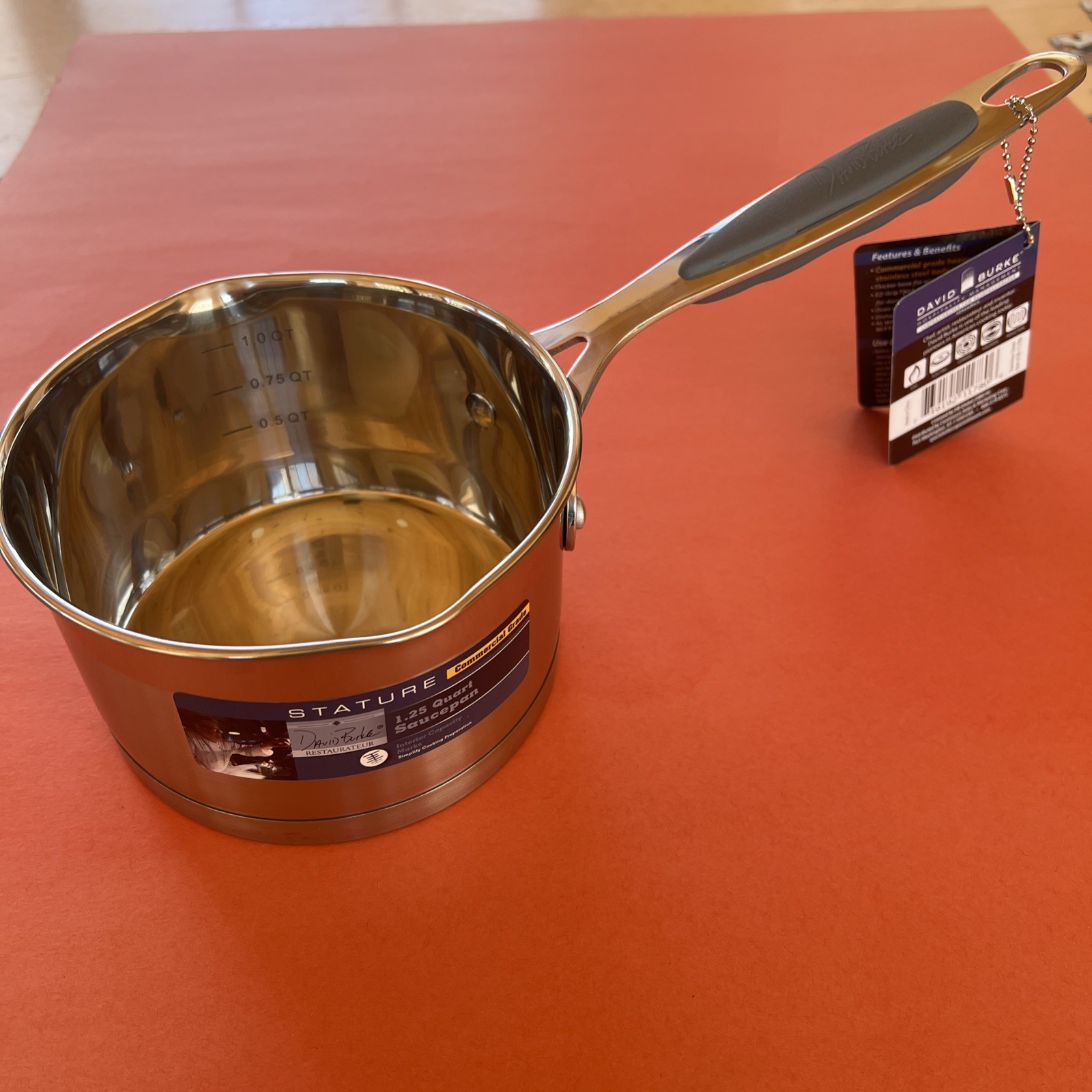David Burke 1.25 Qt. / 1.2 L Stainless Steel Saucepan Pour Spouts NWT Commercial