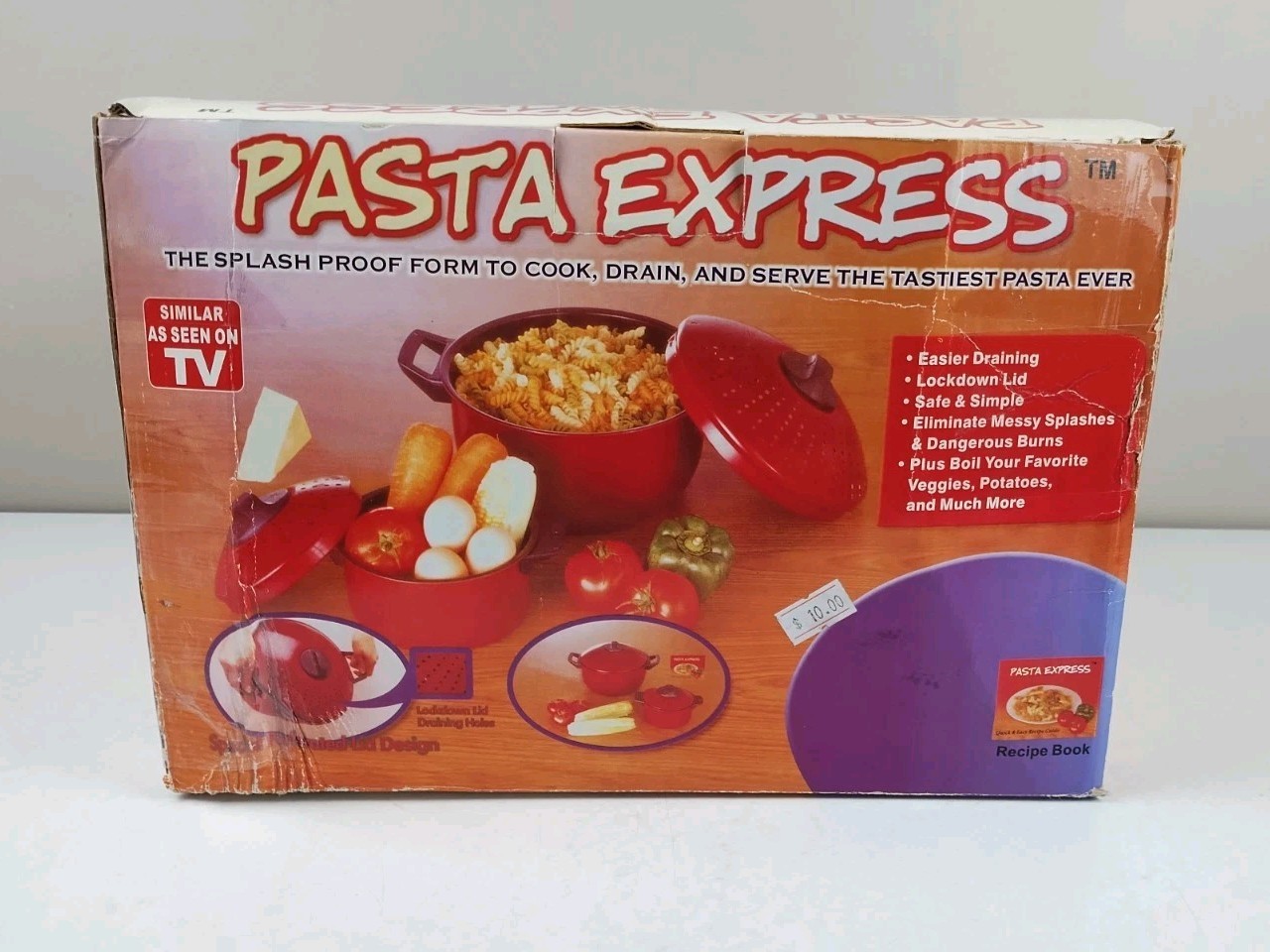 Pasta Express One (1) Red 2 Qt Non-Stick Pasta Pot With Locking Strainer Lid