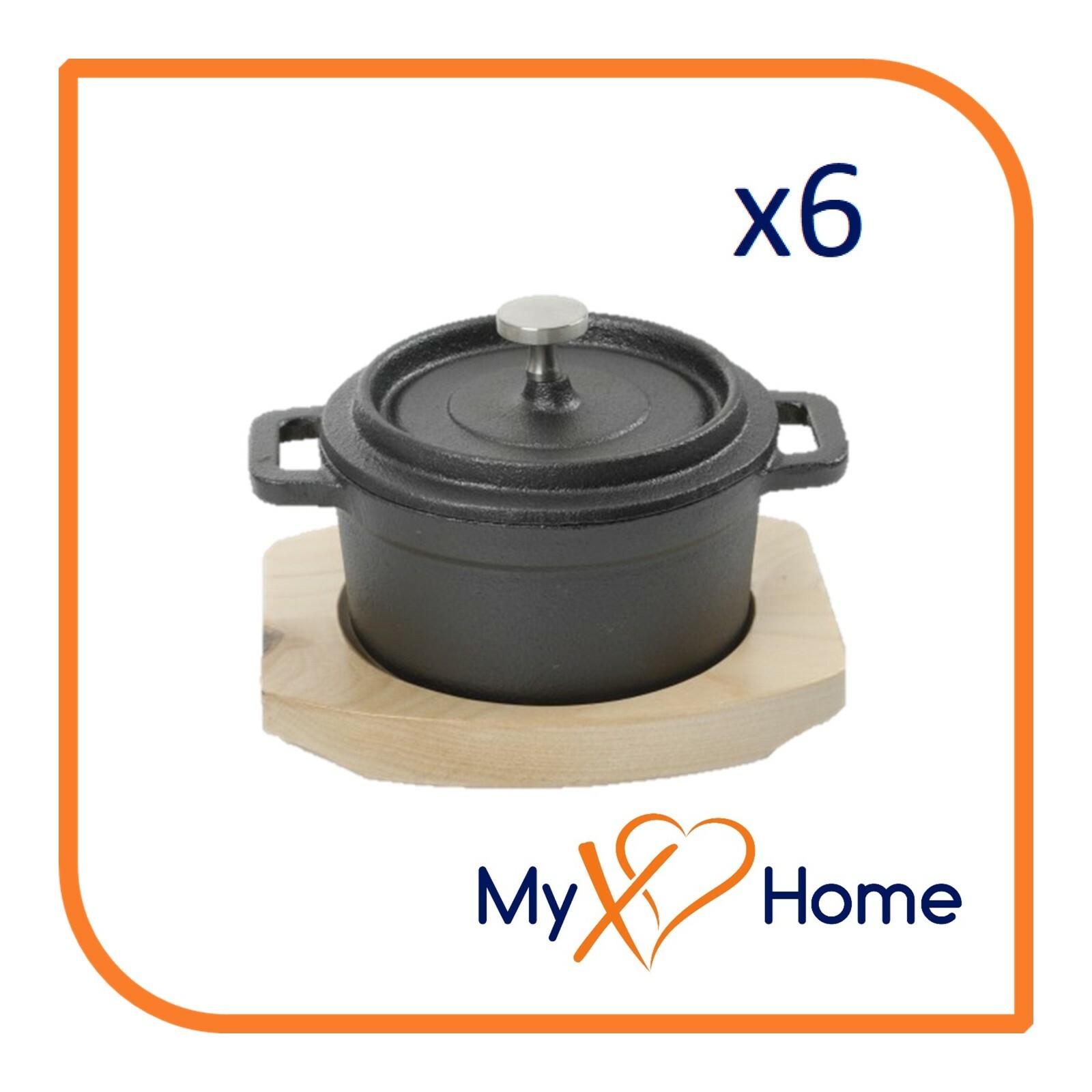0.3 Qt Round Cast Iron w/Handles & Wooden Base (6 Casseroles) by MyXOHome