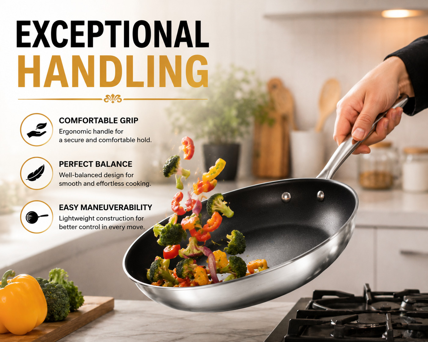 12 Inch Nonstick Frying Pan Aluminum Alloy Stainless Steel Steak Skillet
