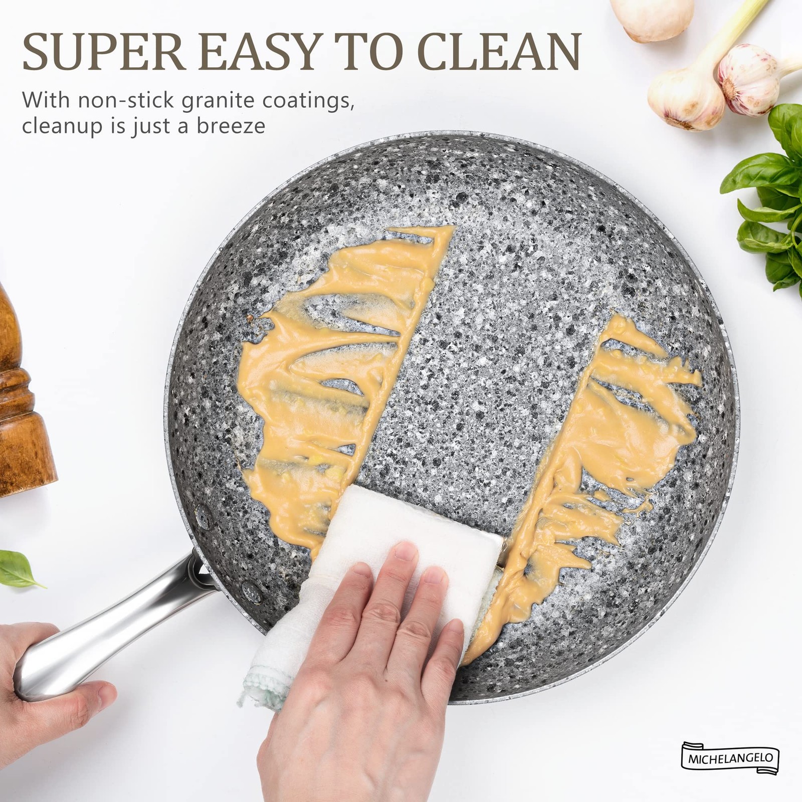 MICHELANGELO 10 Inch Frying Pan with Lid, Nonstick Stone Frying Pan with Non tox