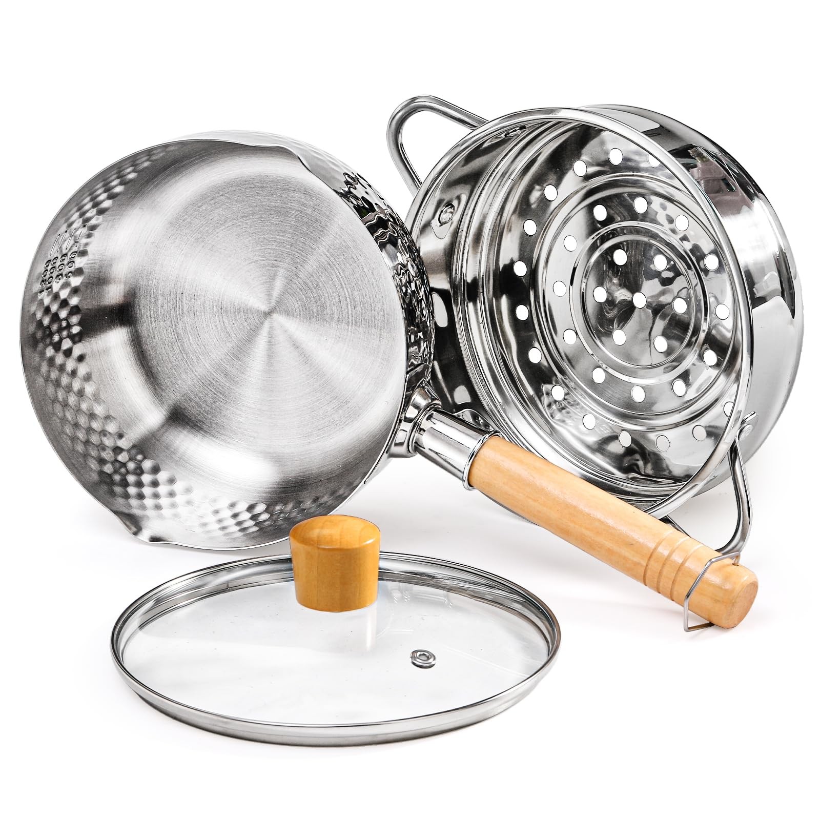 DEAYOU Stainless Steel Saucepan with Steamer, 1.2 Quart Yukihira Sauce Pan wi…