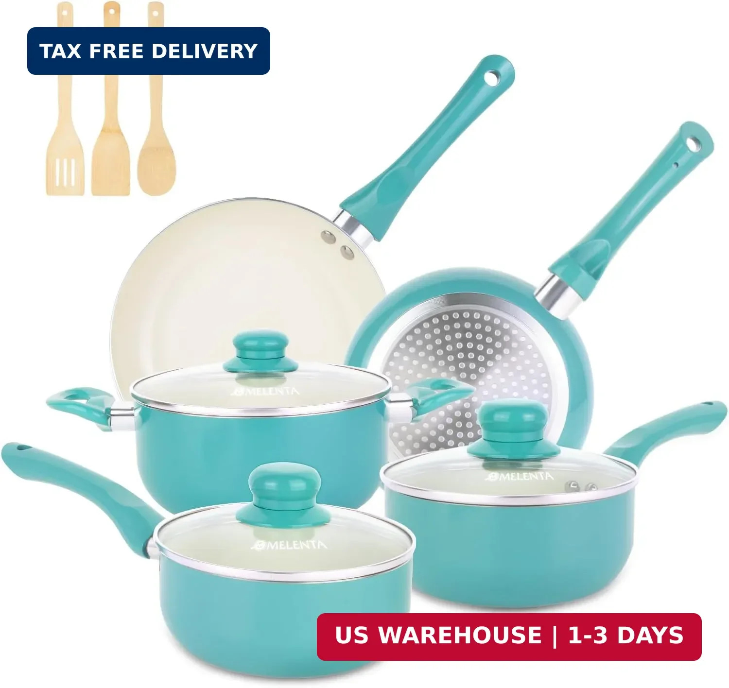M MELENTA Pots and Pans Set Nonstick, 11pcs Kitchen Cookware Sets Induction Cook