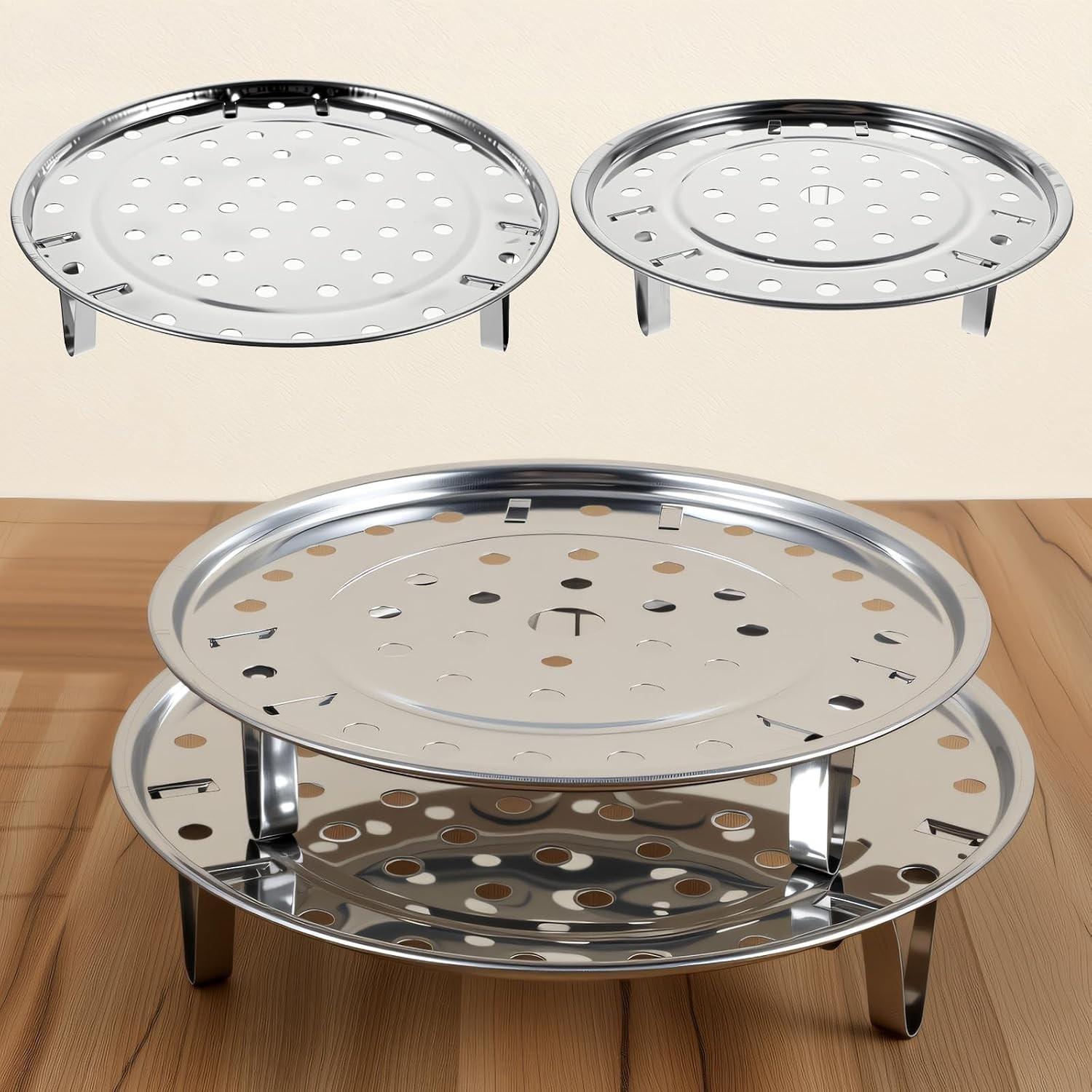 2PCS Stainless Steel Steamer Rack Set for Healthy Cooking & Effortless Cleanup