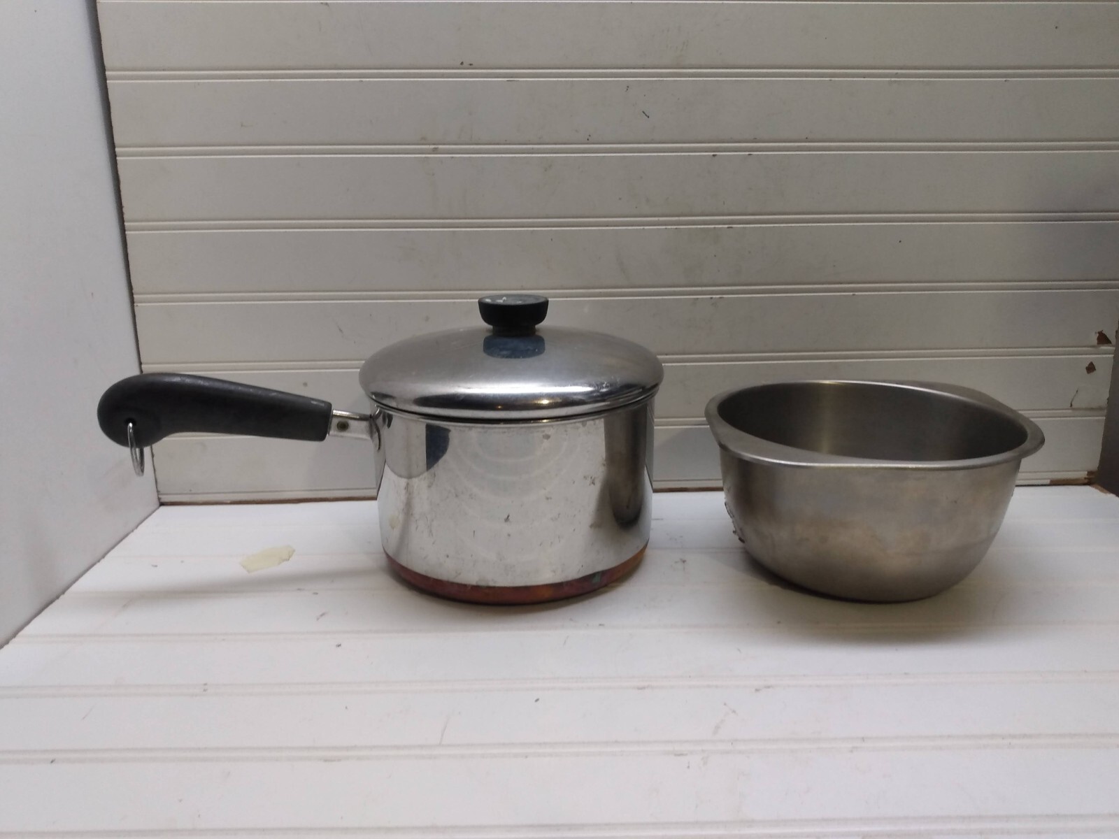 Revere Ware 3 Qt Saucepan Copper Stainless Double Boiler Insert Serving Bowl Lid