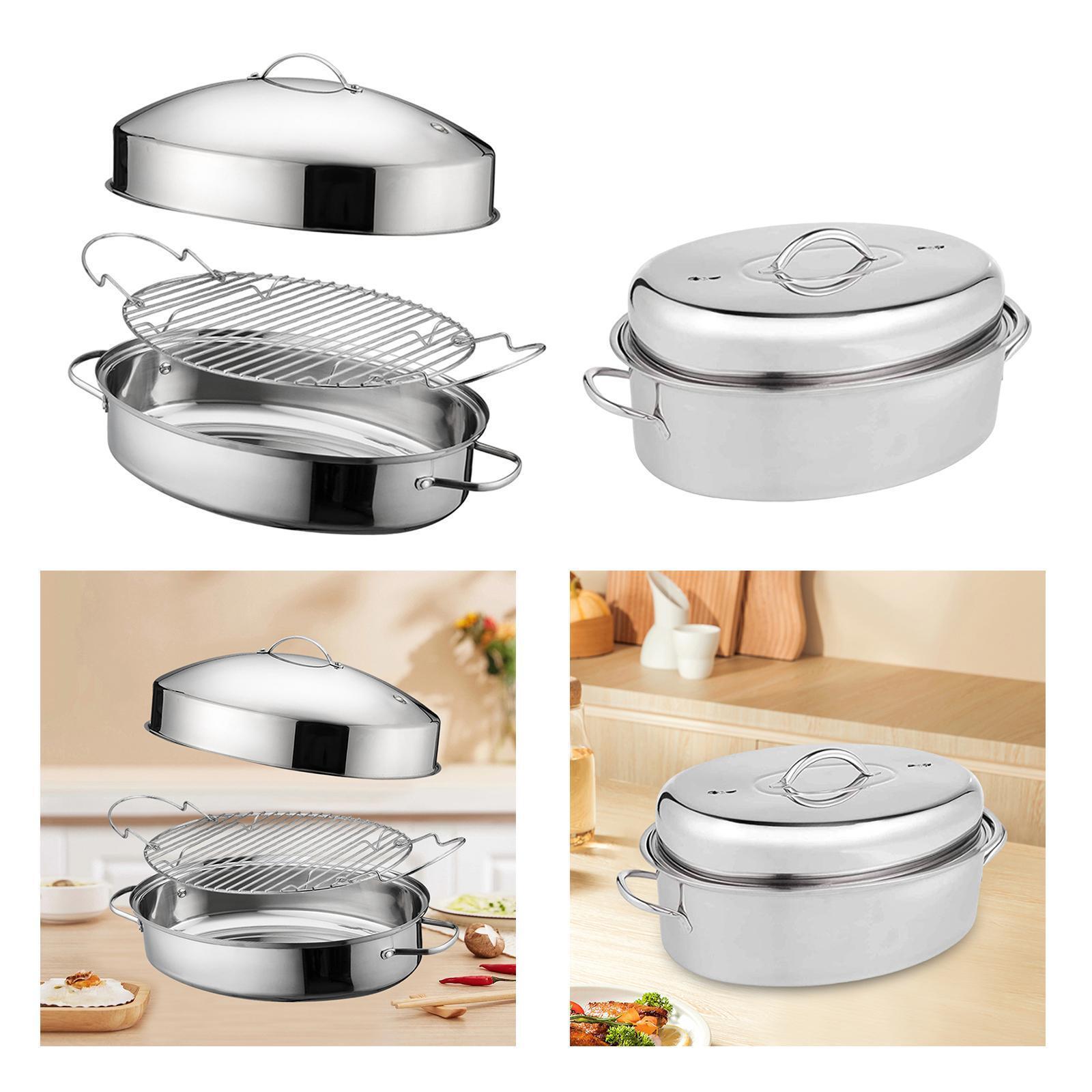 Fish Poacher 16in Double Handle with Lid Easy Carrying Stockpot Eggs Seafood