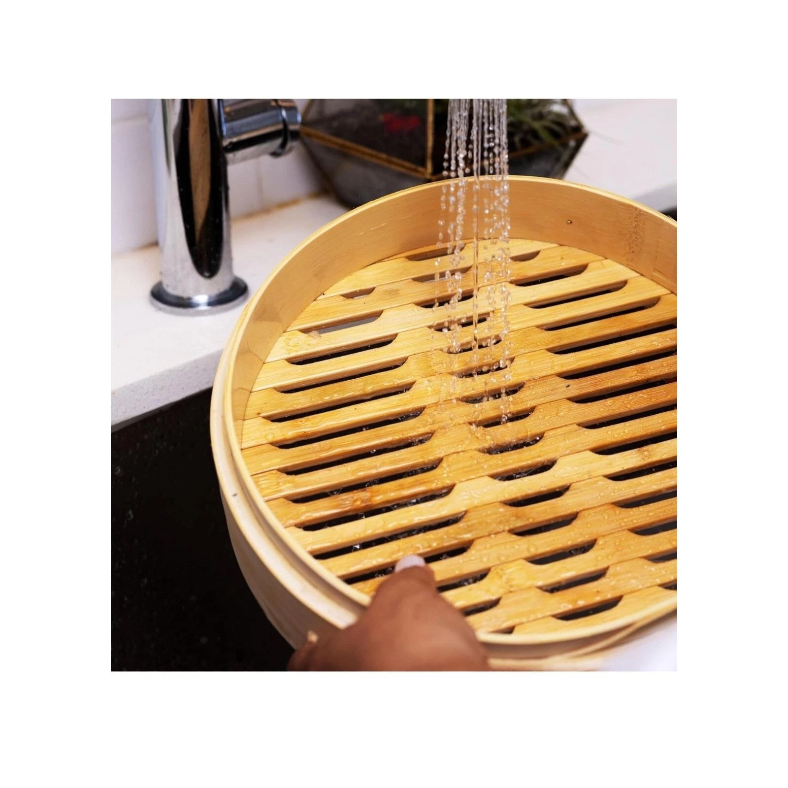 Traditional 10 Inch Bamboo Steamer Basket 2 Tier for Dumplings Buns Vegetables