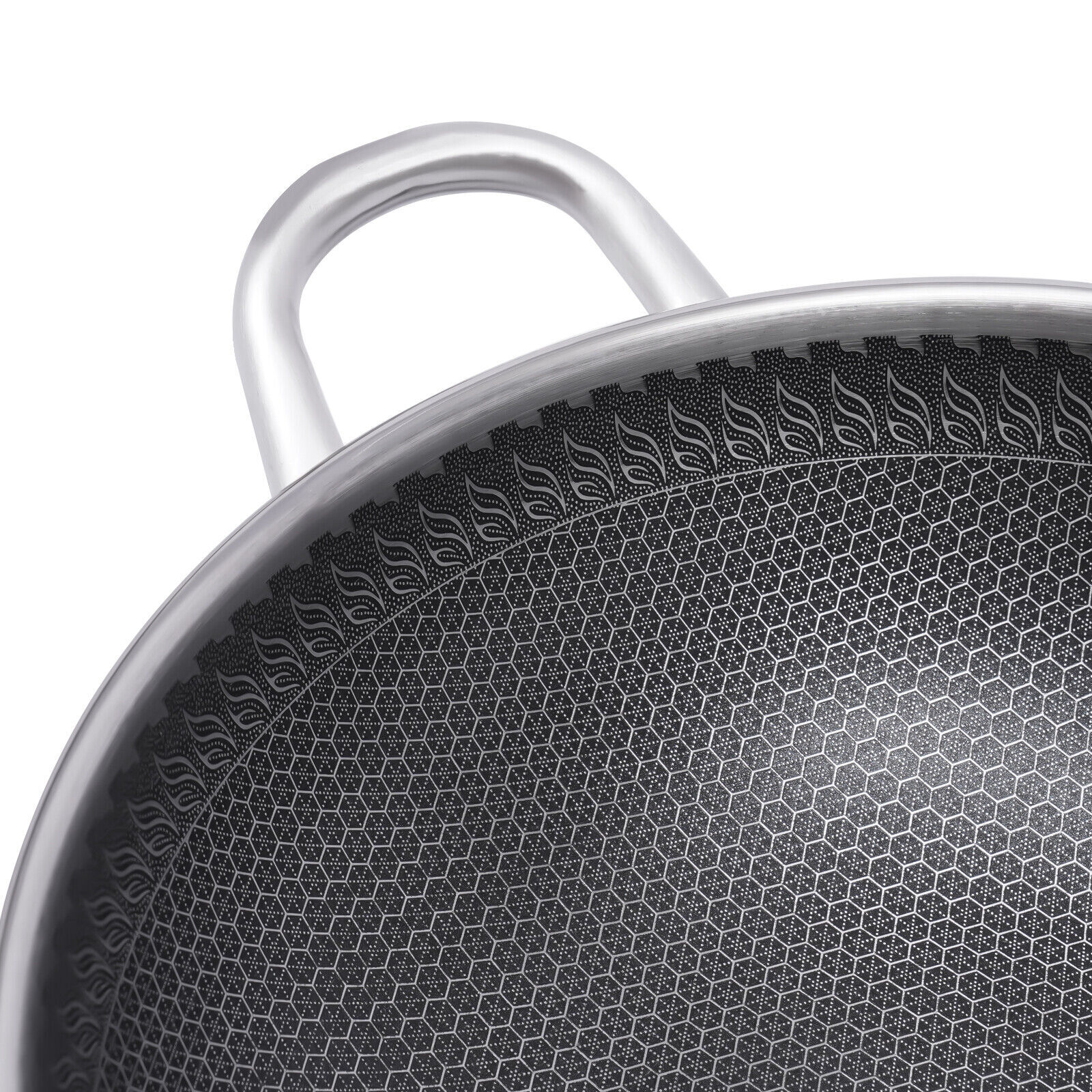 Non Stick Double Sided Honeycomb Cooking Frying Wok Pan with Lid Stainless Steel