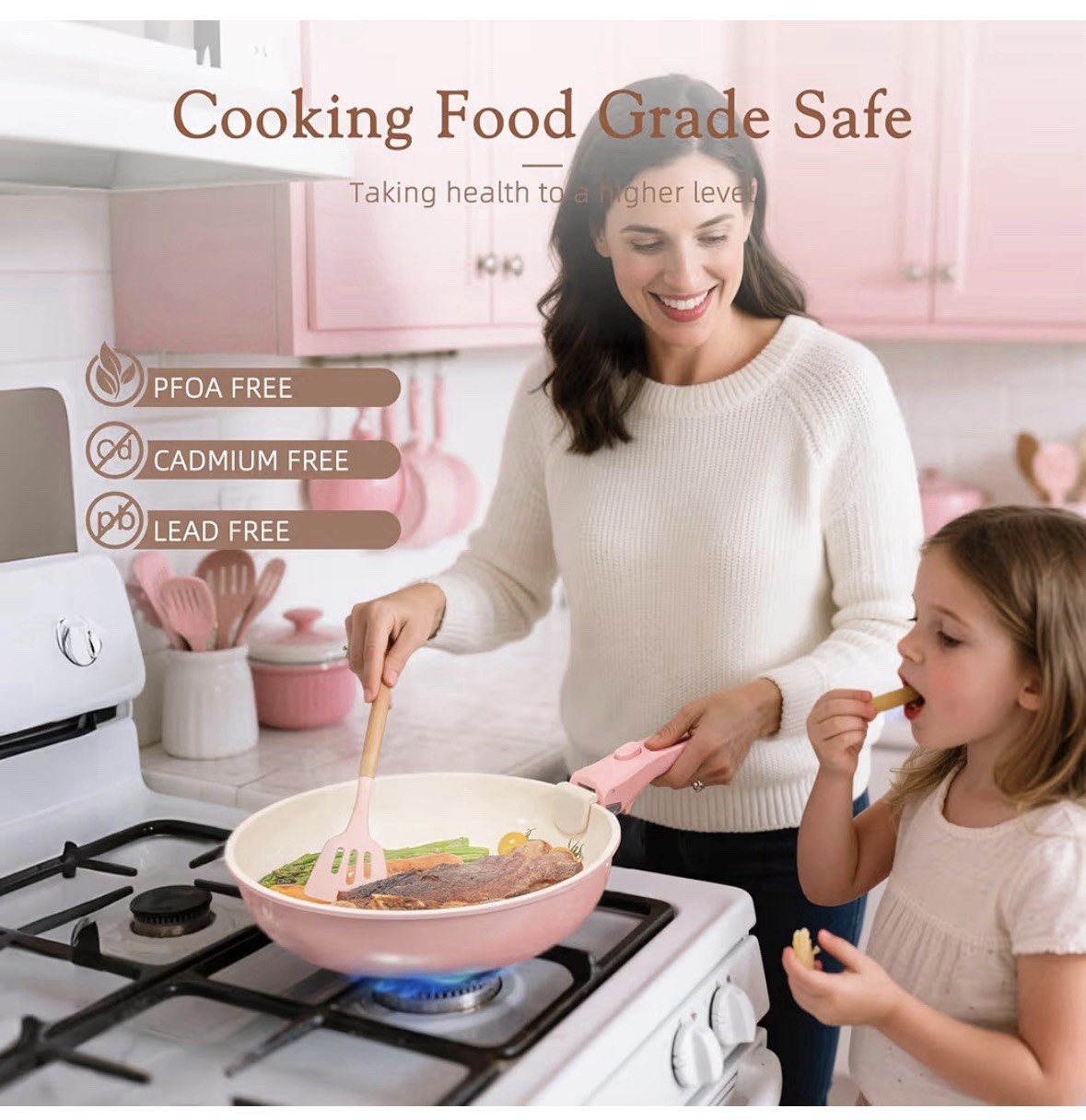 Astercook 20-Piece Ceramic Pots and Pans Set, Nonstick Cookware Set Pink