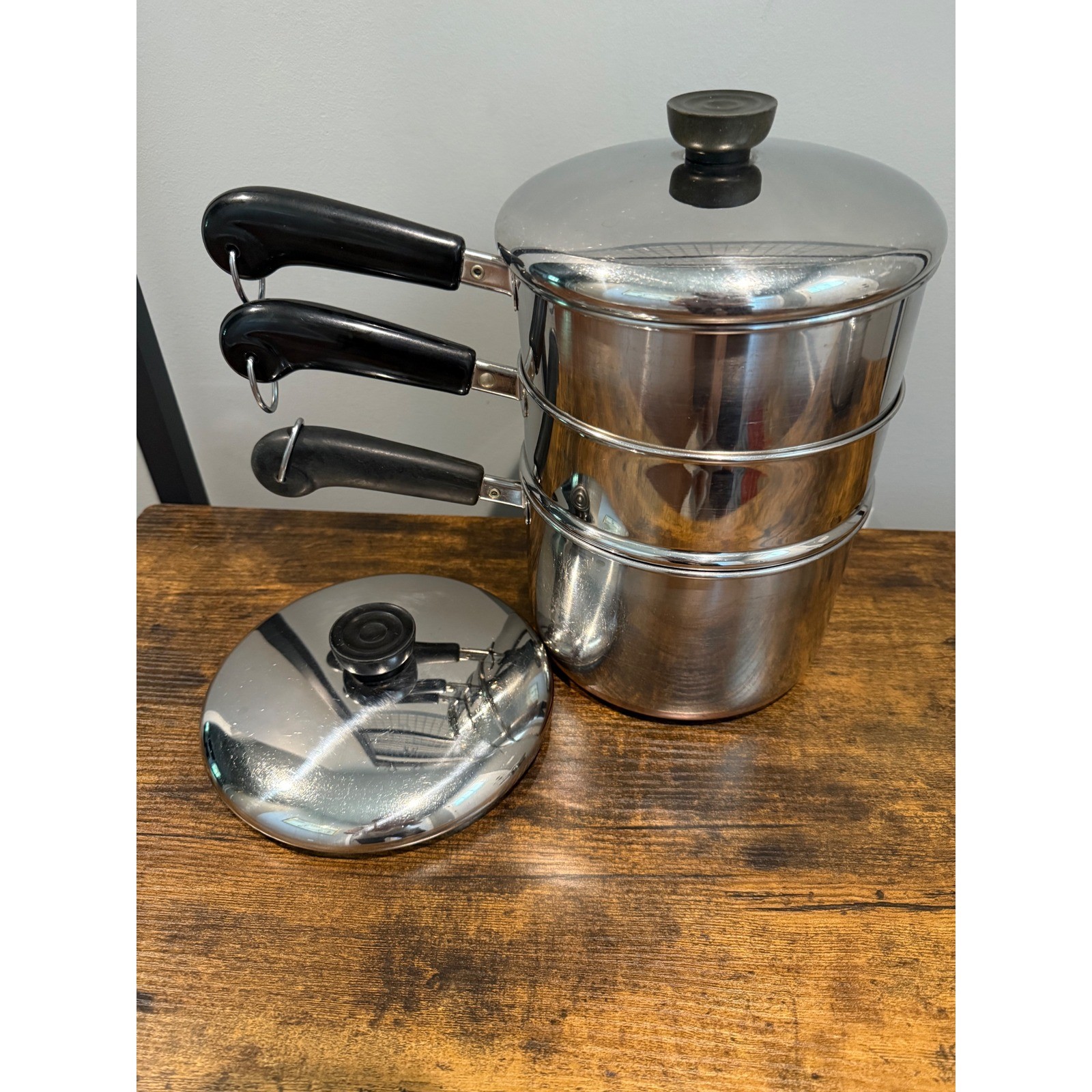 Revere Ware Copper Bottom 2Qt 3Qt Saucepan Set with Steamer Insert 5pc USA