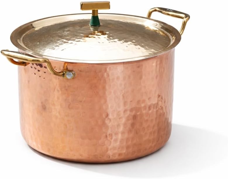 P•TAL 5 Qt 100% Pure Copper Stock Pot with Lid, Naturally Non-Stick Tin-Lined