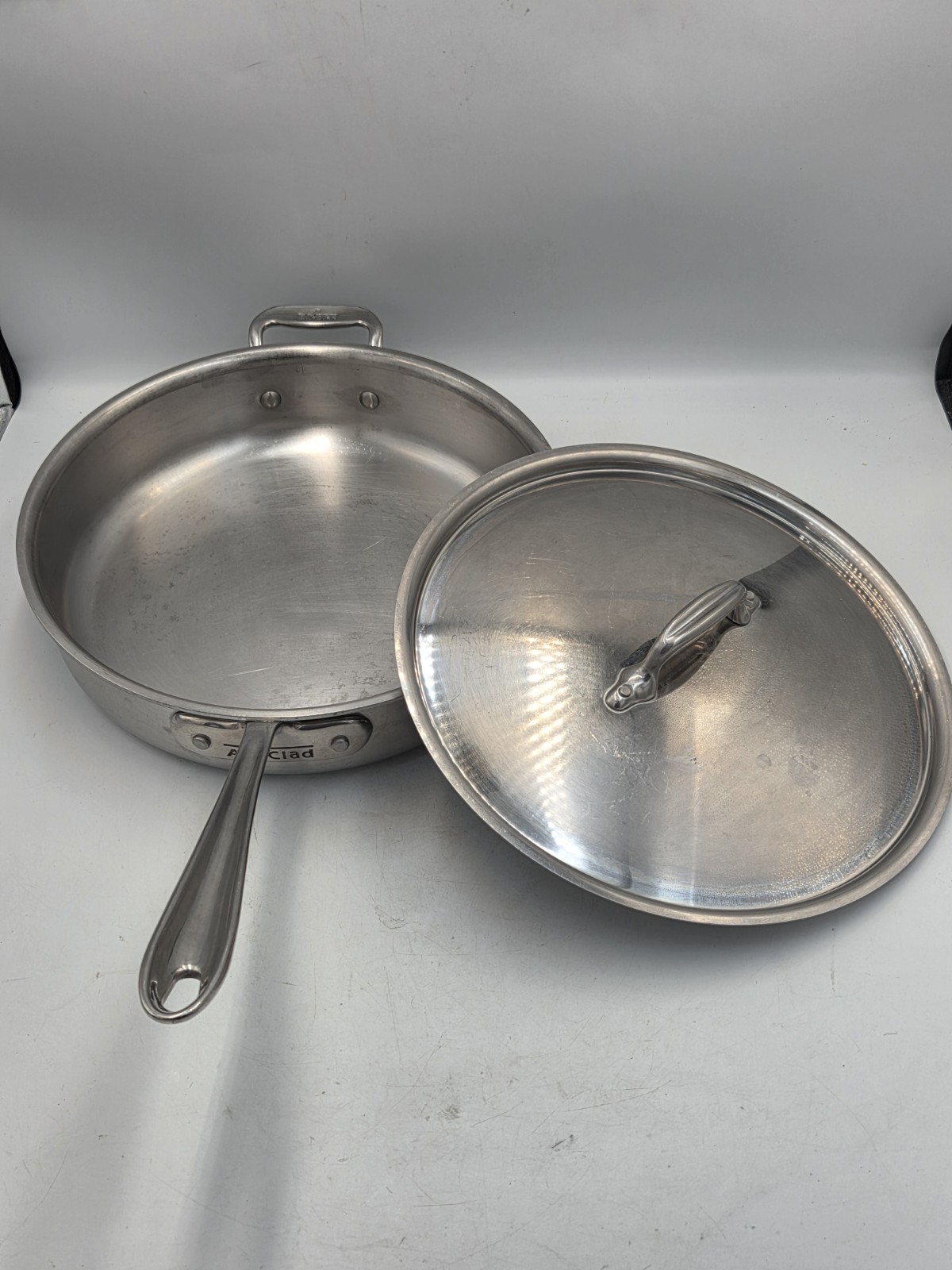 Lot Of 2 ALL CLAD Stainless Steel Saute Fry Pans 8″ and 11″ Very Nice U.S.A