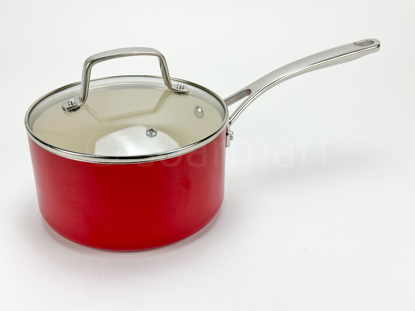 Martha Stewart 2.5-Qt Sauce Pan Hard-Enameled Aluminum Nonstick Cookware Red