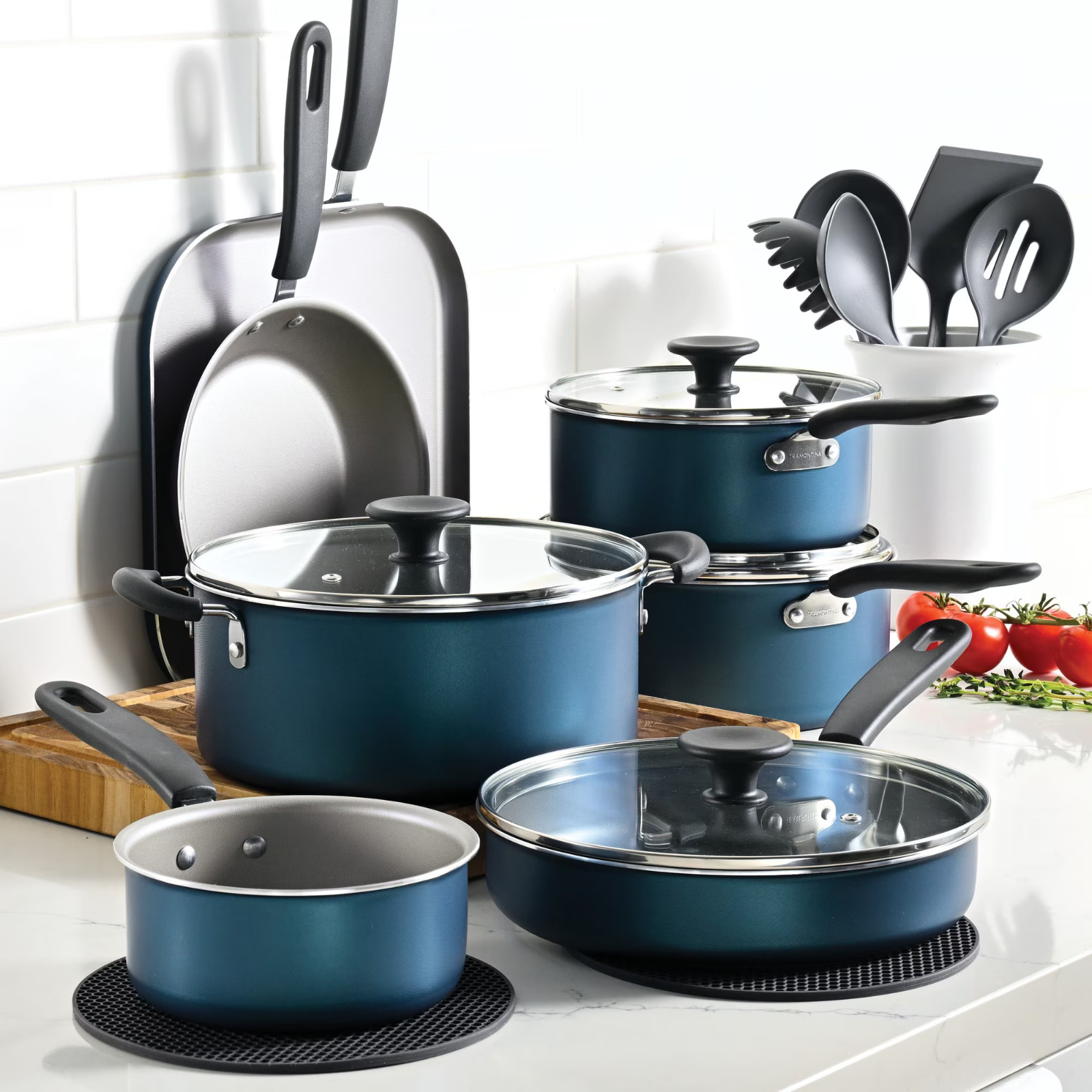 18 Piece Cookware Set Nonstick Pots and Pans Home Kitchen Cooking Non Stick-Gray