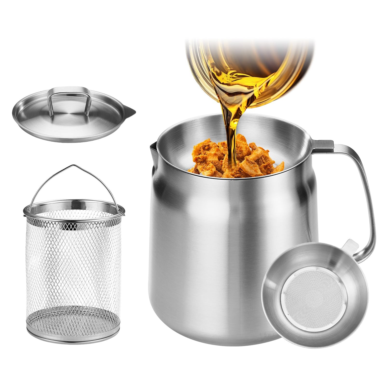 304 Stainless Steel Deep Fryer Pot with Basket Strainer 119oz 3.5L Dishwasher
