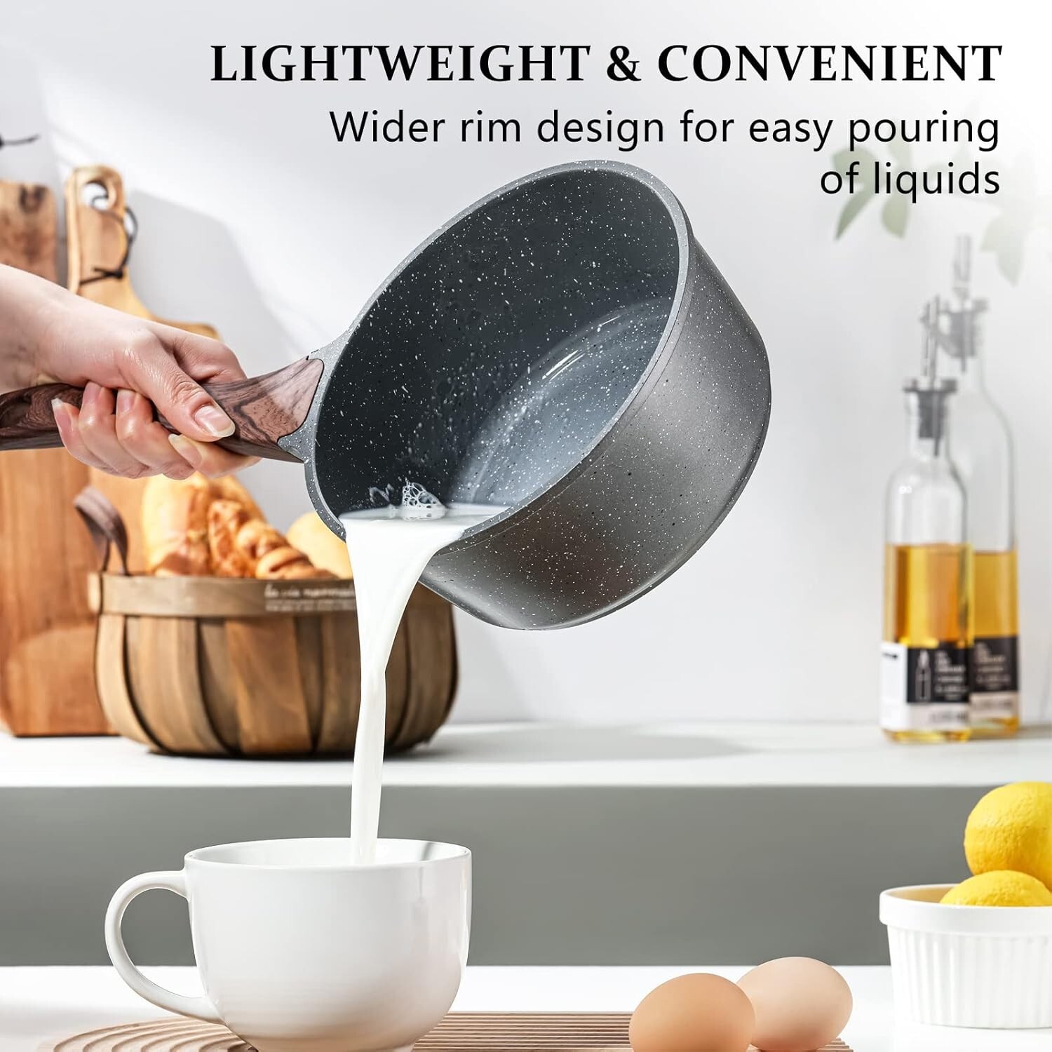 Swiss Nonstick Granite Coated Saucepan – 2.5 Quart Medium Pot with Glass Lid