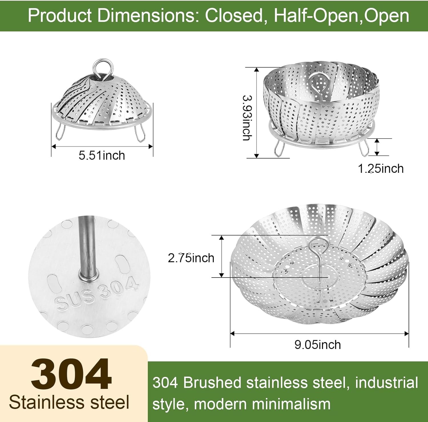 Steamer Basket for Cooking – Premium 304 Stainless Steel Steamer Basket, 3rd Gen