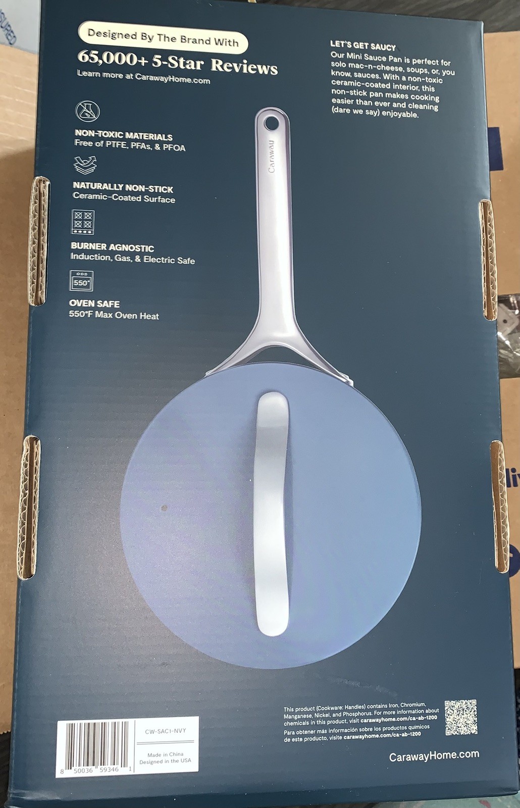 Caraway 1.75qt Mini Saucepan w/Lid Ceramic Nonstick Oven Safe Navy Blue, NEW!