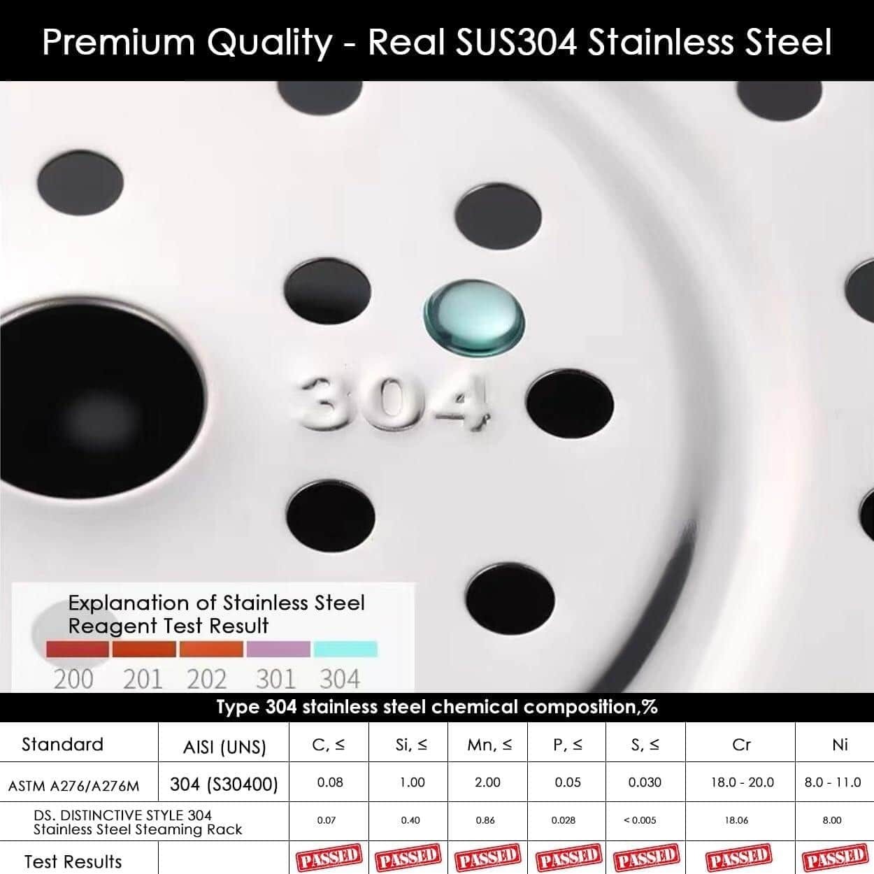 304 Stainless Steel Steamer Rack 22cm w/ Removable Legs Pressure Cooker