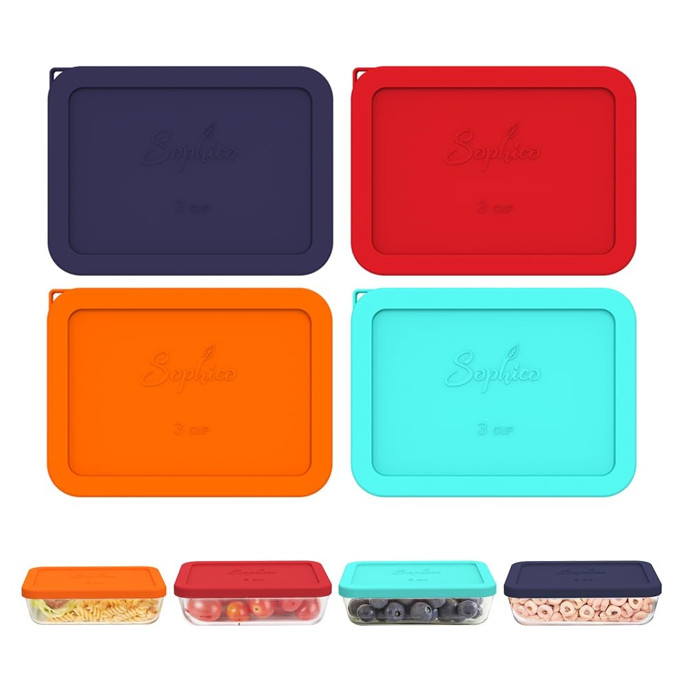 Sophico 3 Cup Rectangle Silicone Storage Cover Lids Replacement for Pyrex 721…