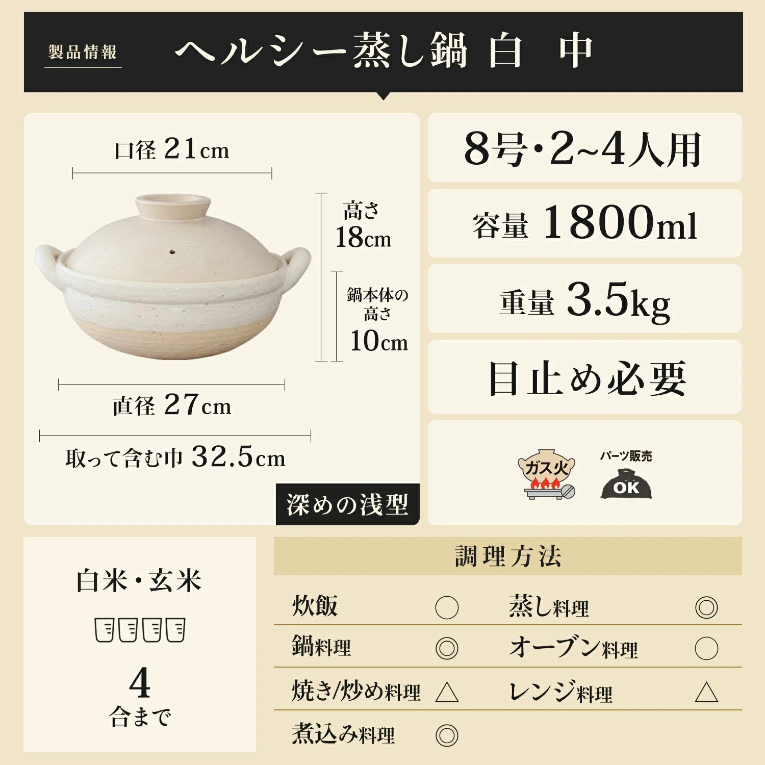 NAGATANIEN IGA Donabe Steam Pot Earthenware 2-4person White Made in Japan 27cm