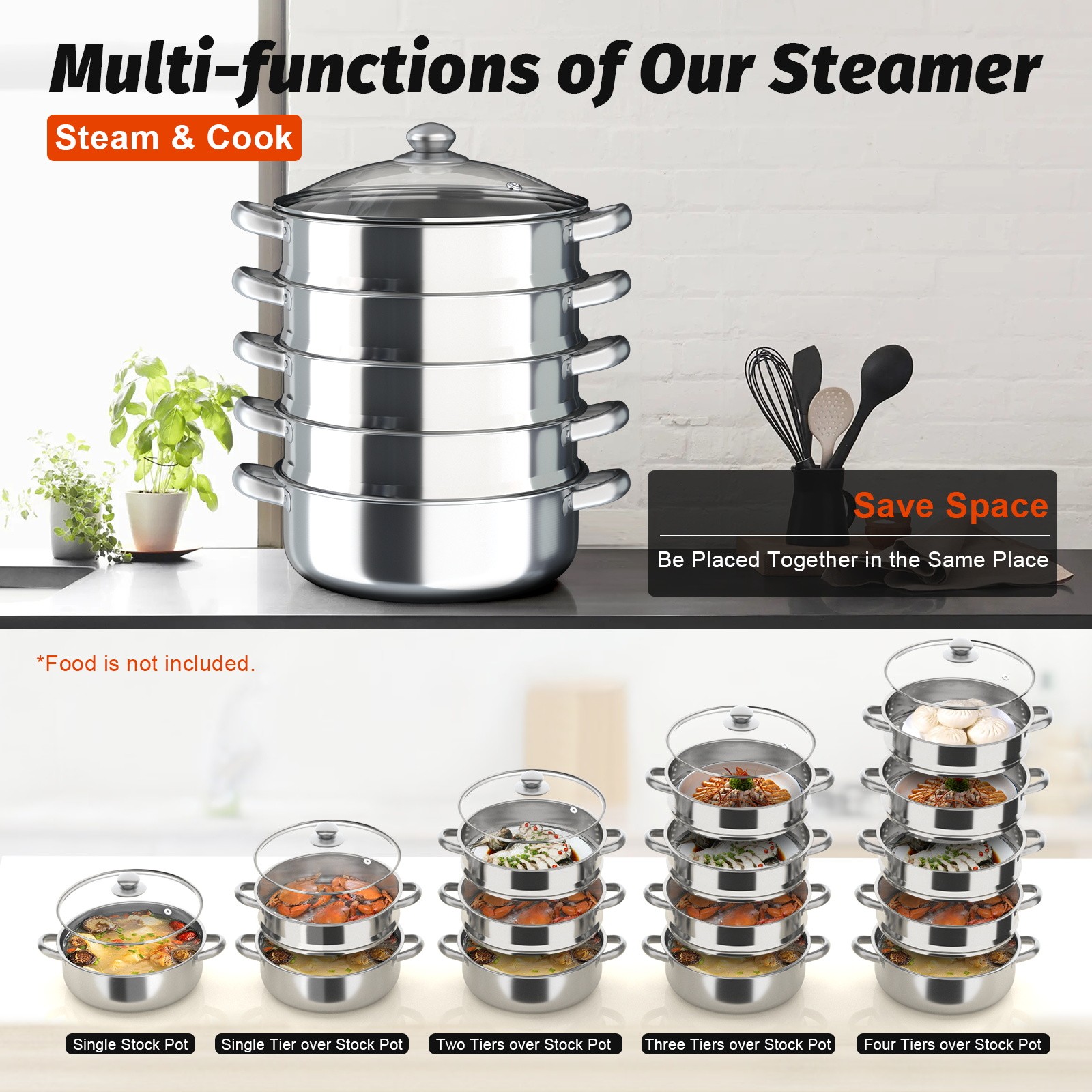 5-Layer Steam Cooker Large Steamer|Domestic Commercial Stainless Steel Steamer