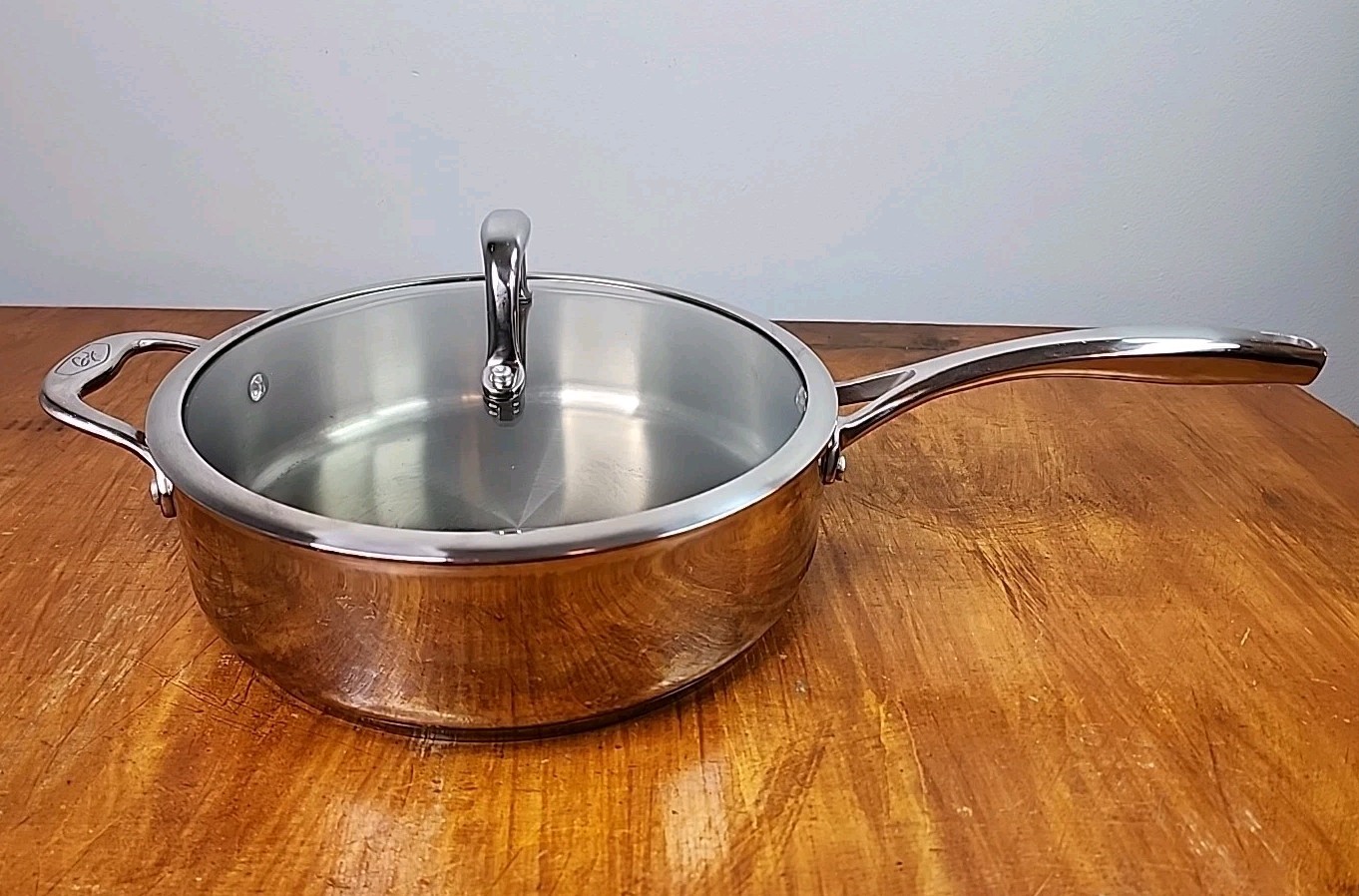 Guy Fieri Stainless Steel 5 Qt / 4.7 L Saute Pan Double Handle Saucepan with Lid