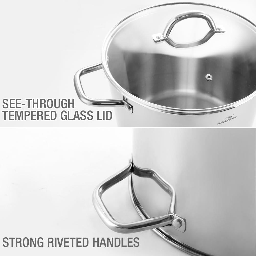 Commercial Grade 12 Quart Stock Pot with Glass Lid – Perfect for Soups & Stocks