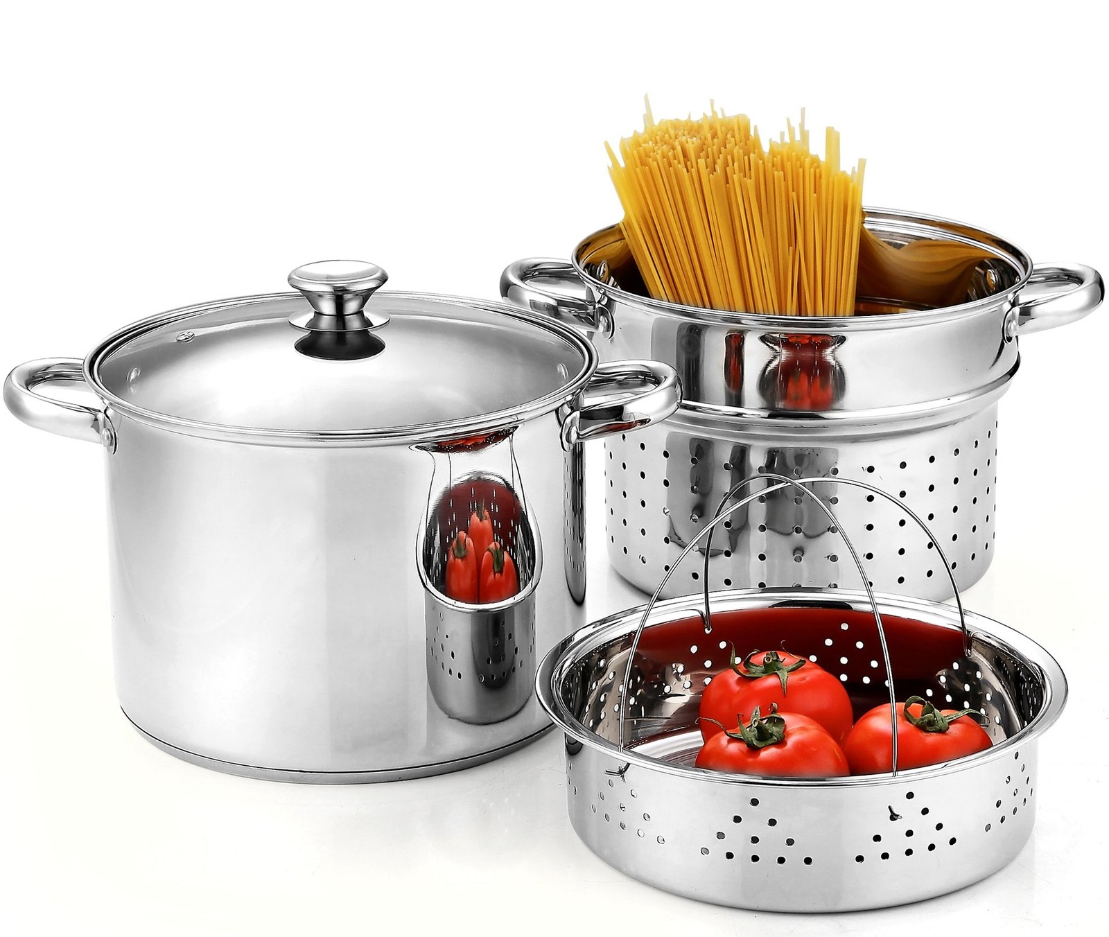 Stainless Steel 4 Piece Pasta Cooker Steamer Multi-Pot
