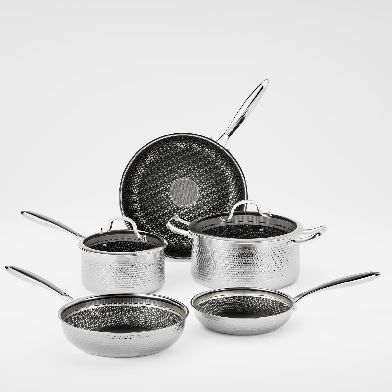 RisenutX Stainless Steel Nonstick Pots and Pans Set (7 Pcs), PFOA Free, Induc…