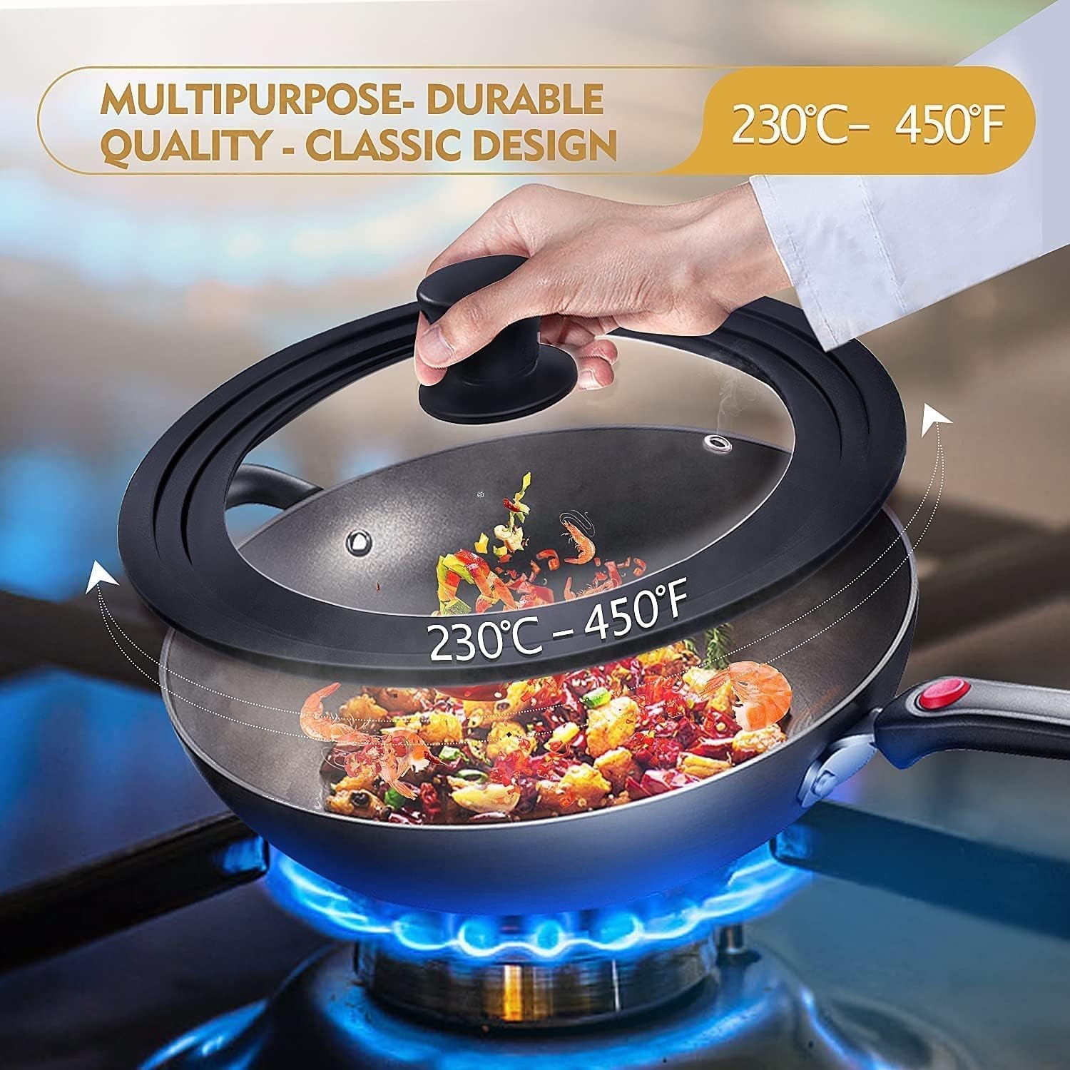 Versatile Heat Resistant Lids – Fits 7″ to 12″ Cookware, Dishwasher Safe
