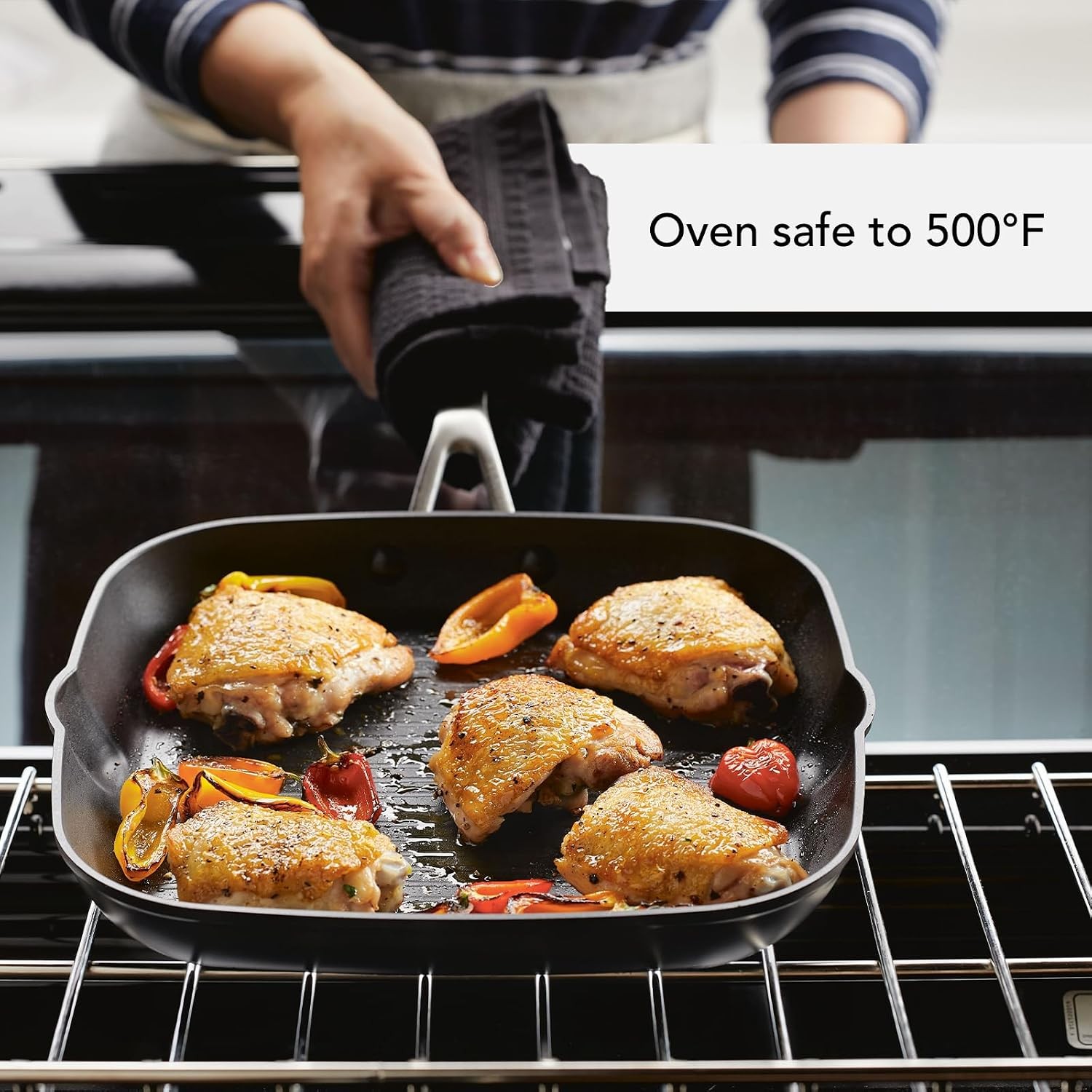Hard Anodized Induction Nonstick Stovetop Grill Pan 11.25-Inch Square Pan Matte