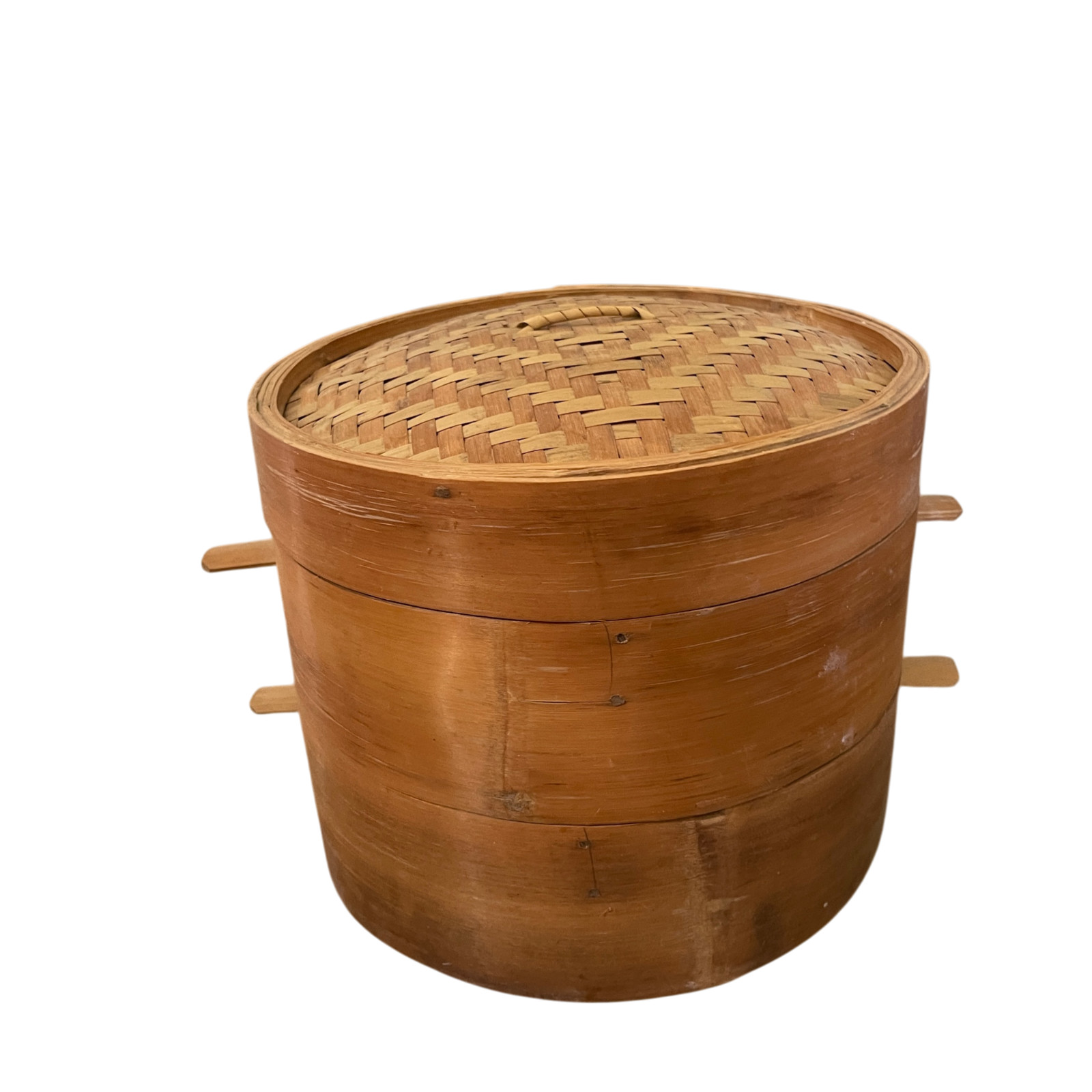 Vintage 3 Tier Bamboo Steamer Basket 13” Round w Lid Asian Kitchen