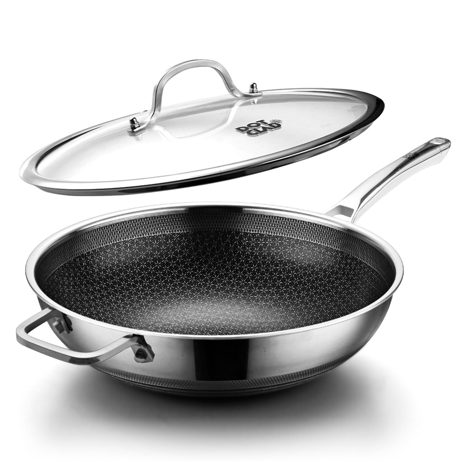 Wok pan,Hybrid 12 inch Wok with Lid, PFOA Free Cookware,non stick Stainless S…