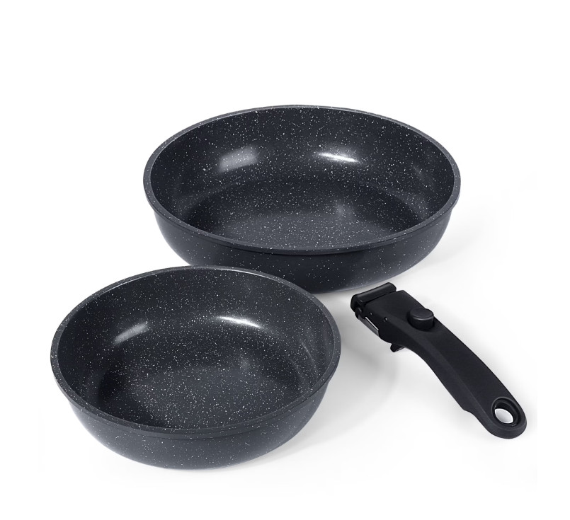 3pc Ceramic Nonstick Frying Pan Set Detachable Handle Oven Safe Induction