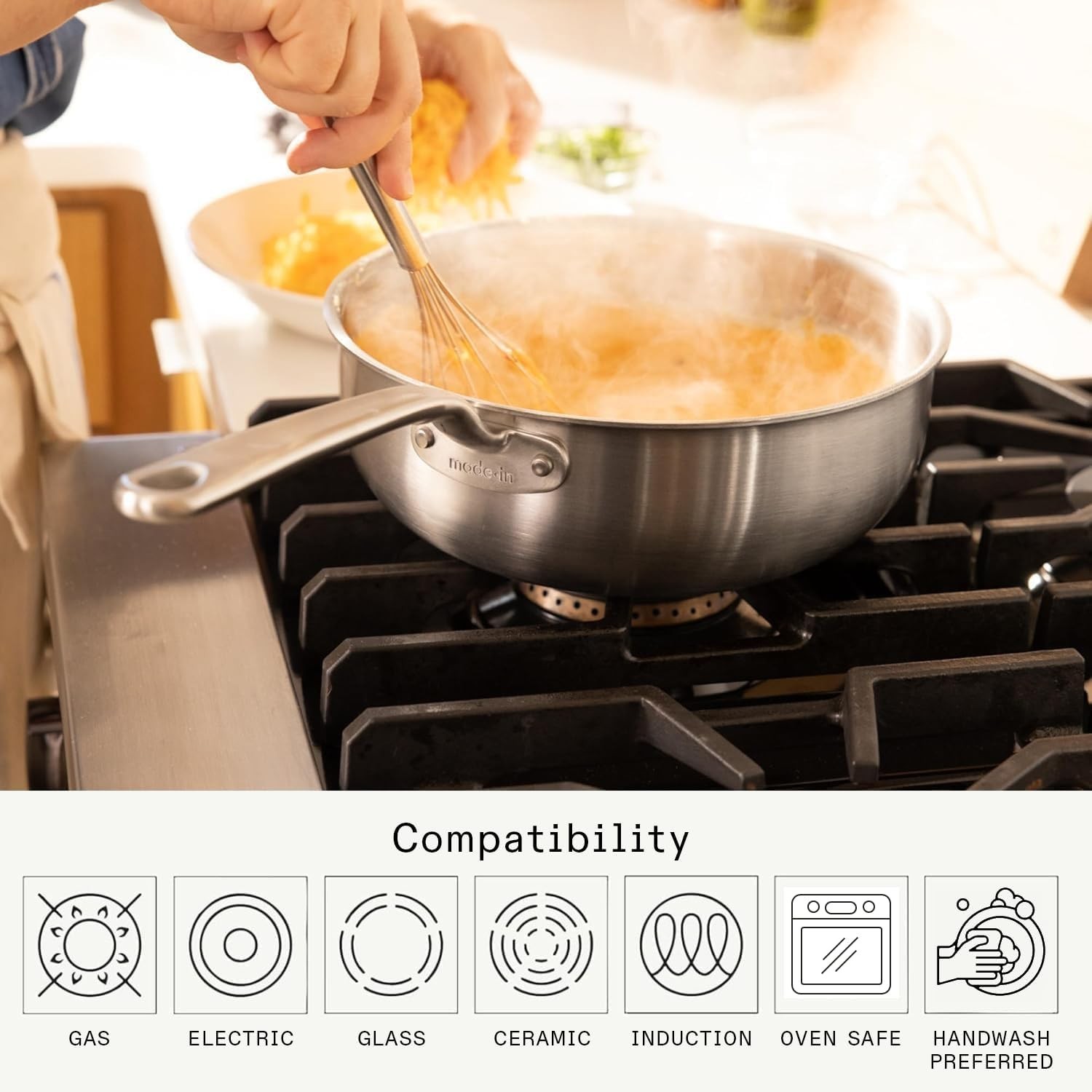 Cookware – 3 Quart Stainless Steel Saucier Pan – 5 Ply Stainless Clad – Profe…
