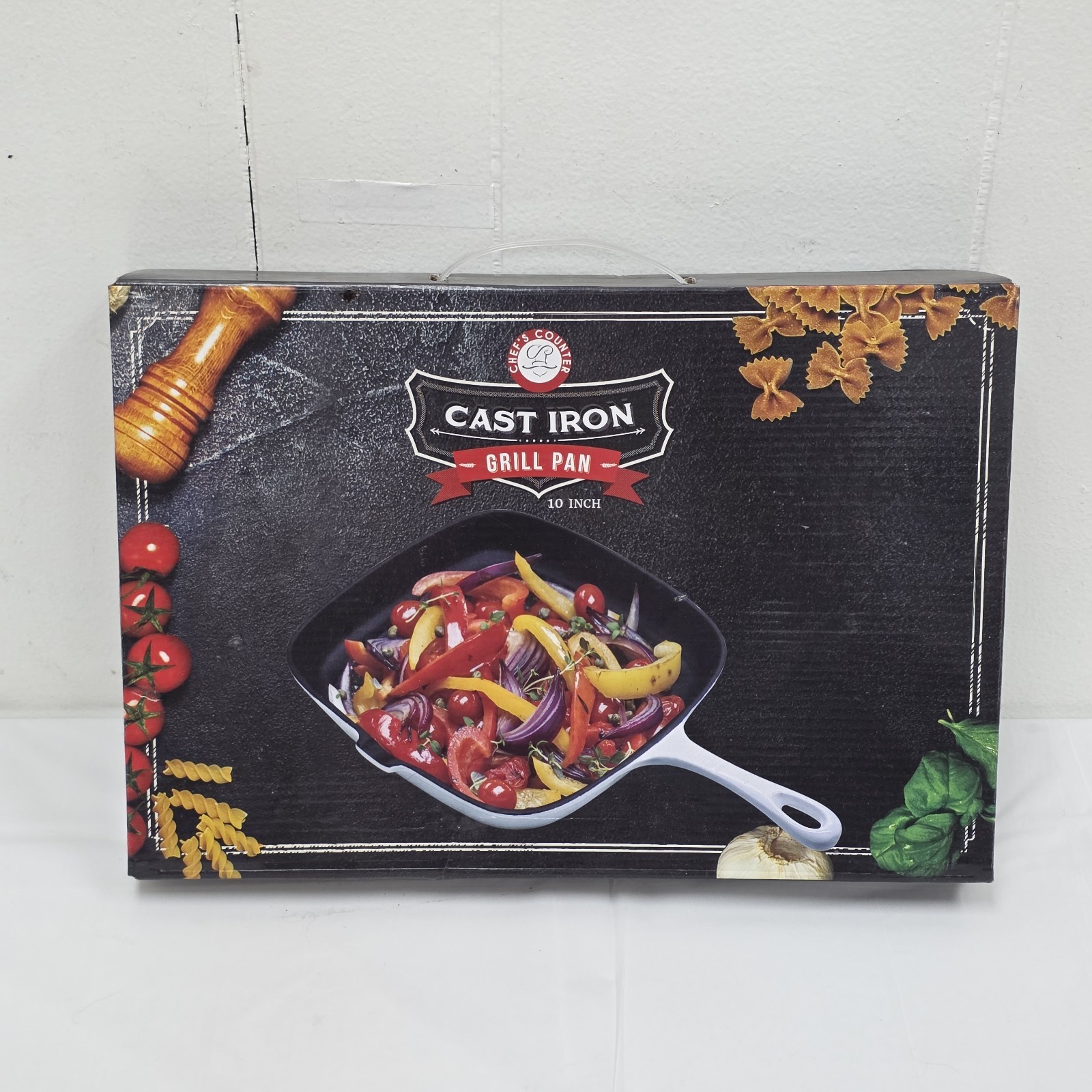Chef’s Counter Cast Iron 10″ Grill Pan Brand New White Black