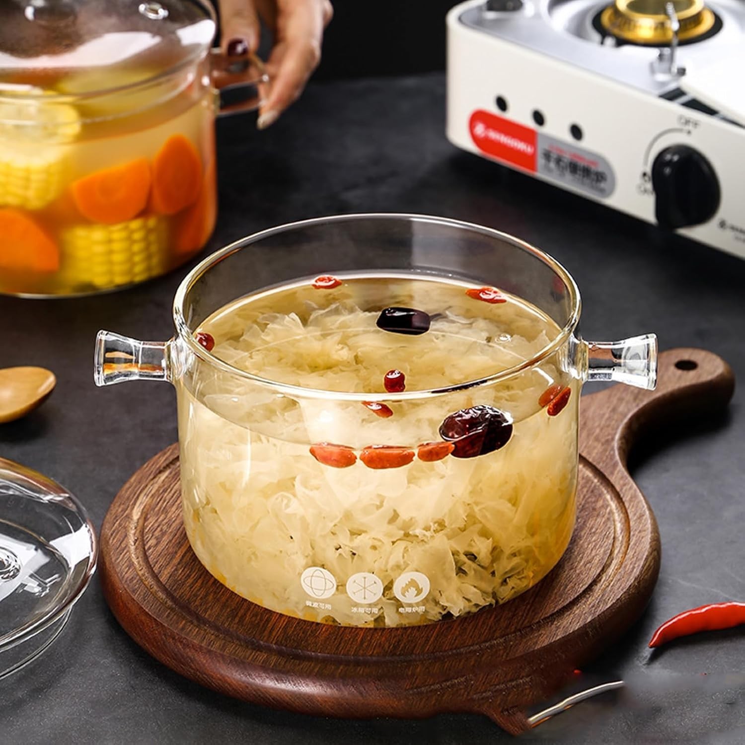 1.9L/64OZ Glass Cooking Pots Heat-Resistant Borosilicate Glass Saucepan W/ Cover